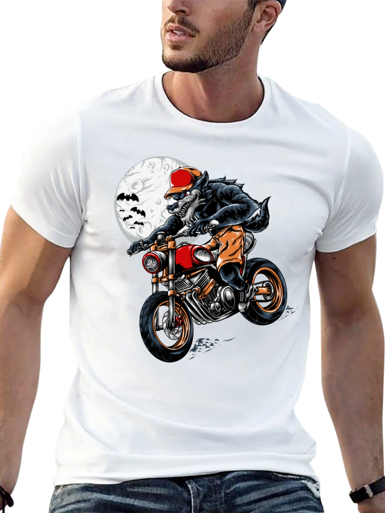 Werewolf Motorcycle Rider Graphic Tee