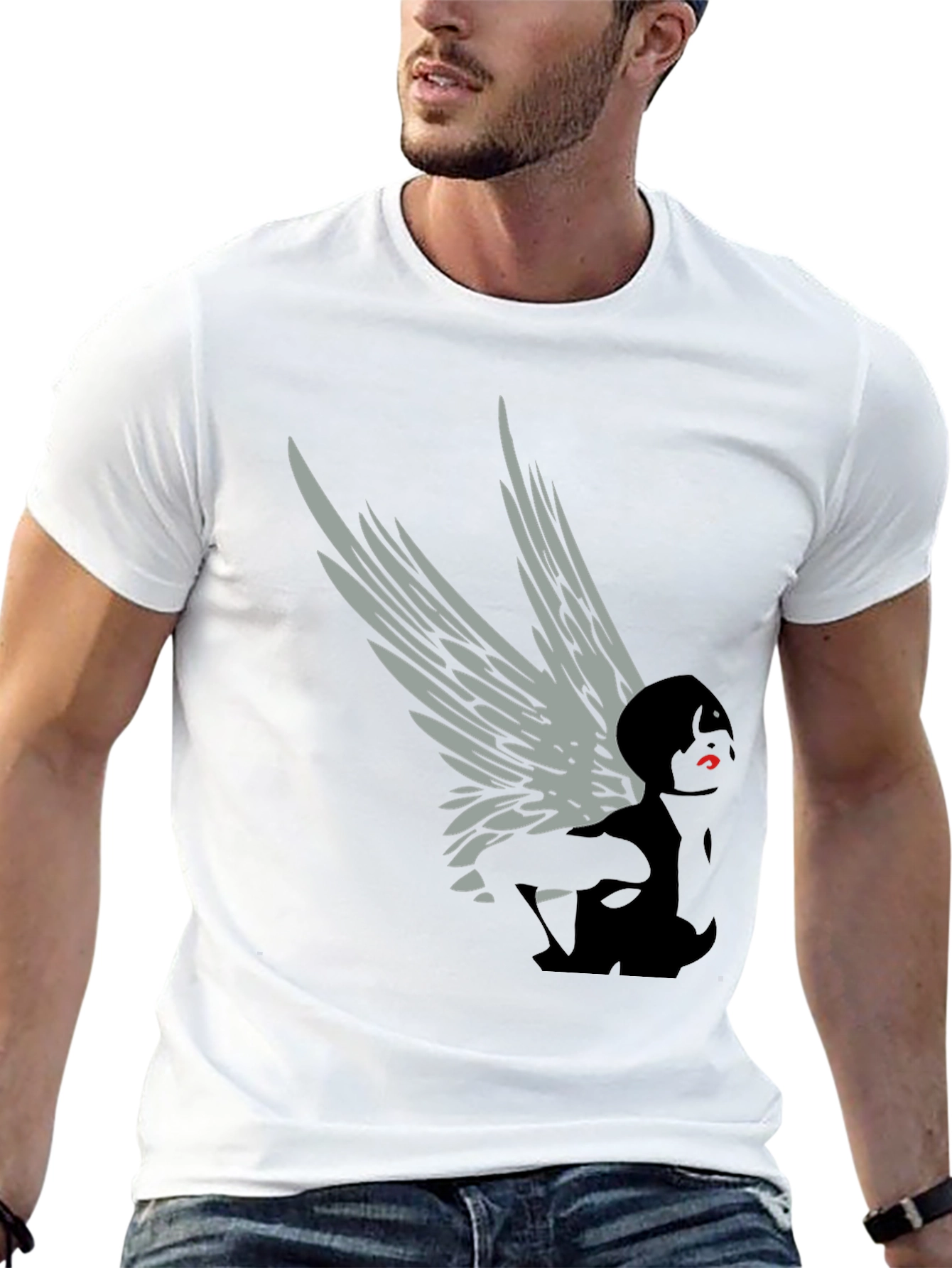 Winged Figure Graphic Tee - Stylish Black T-Shirt