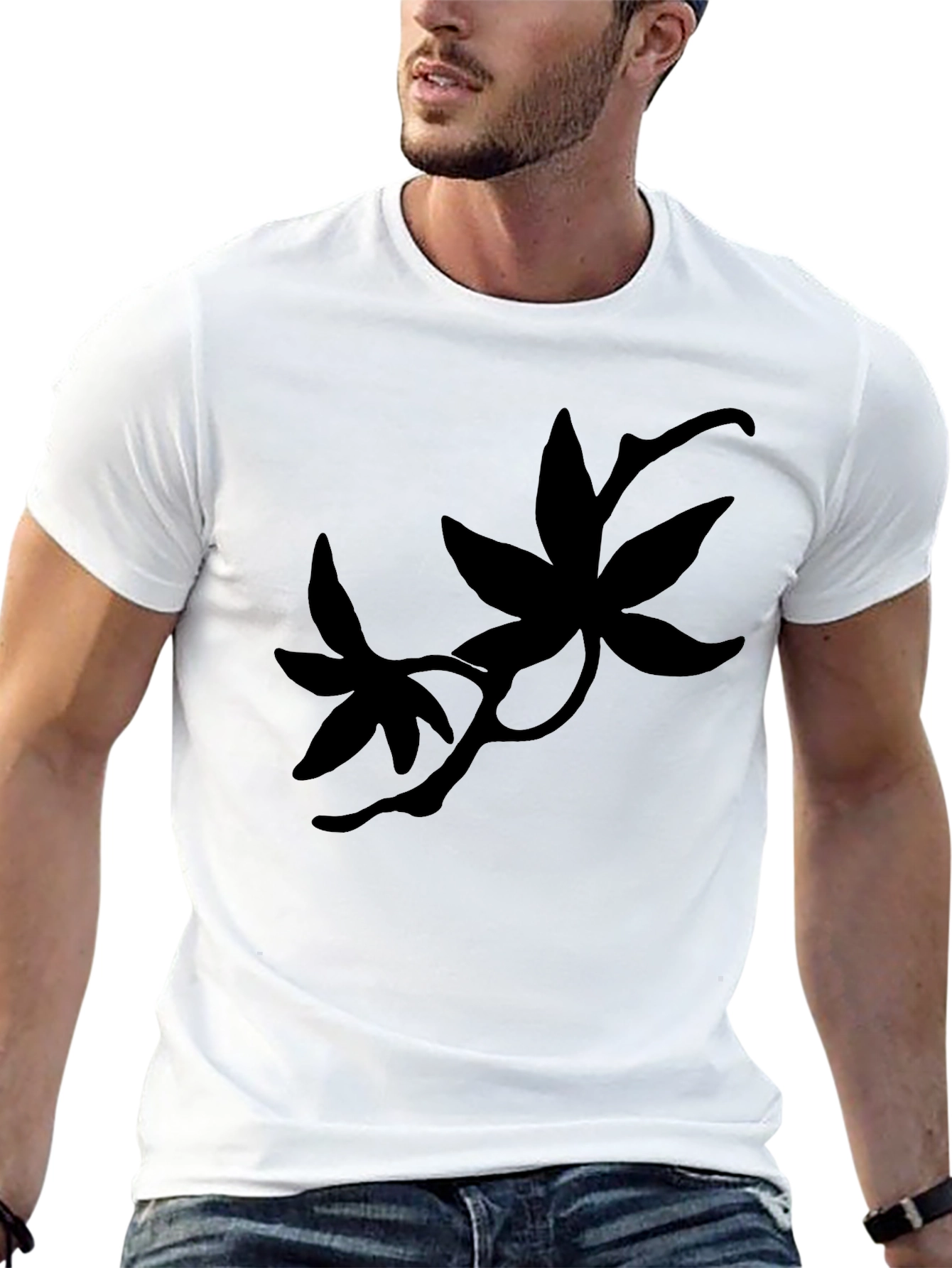 Black T-Shirt with Botanical Silhouette