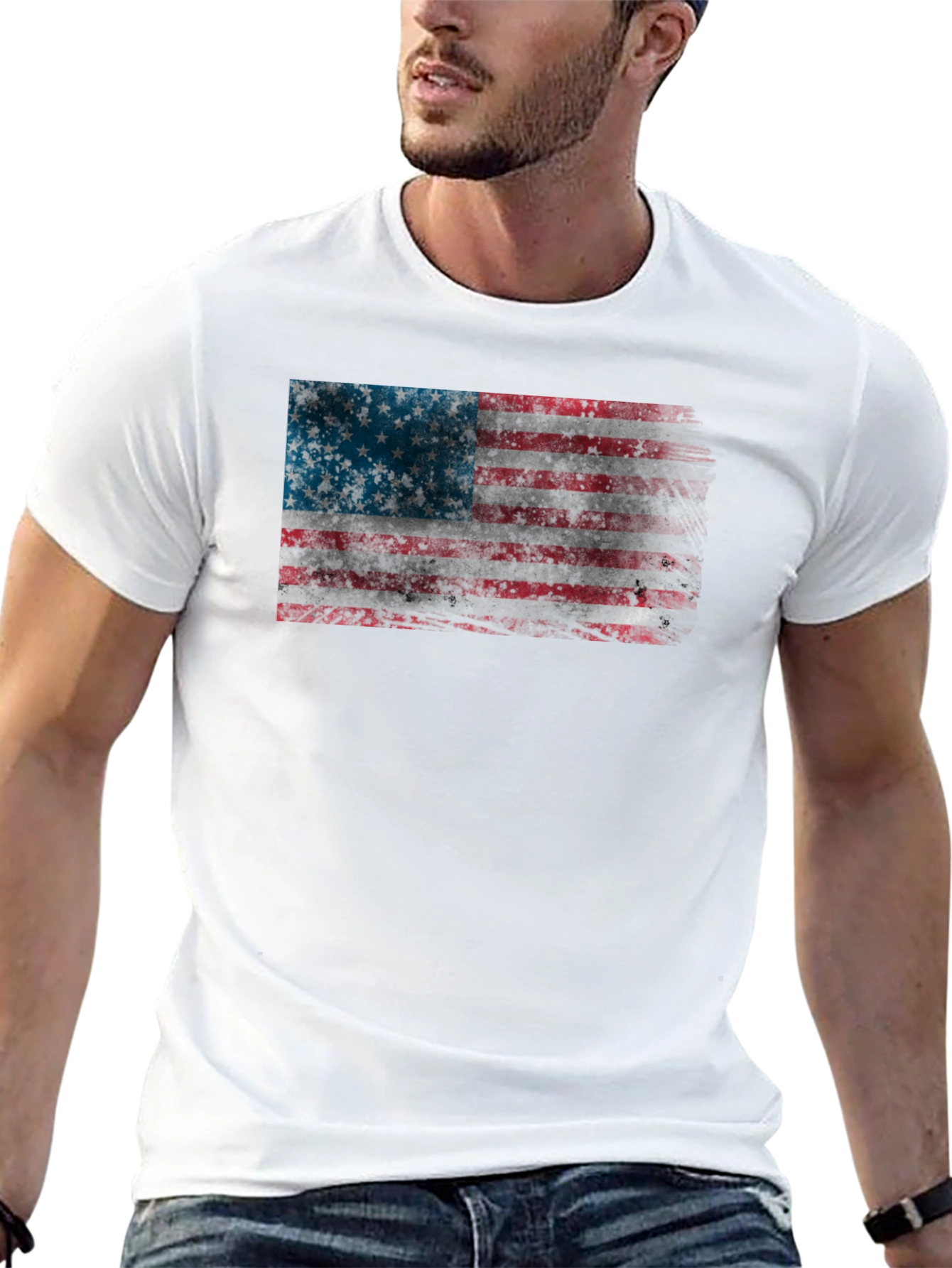American Flag Distressed Graphic Tee - Patriotic Style