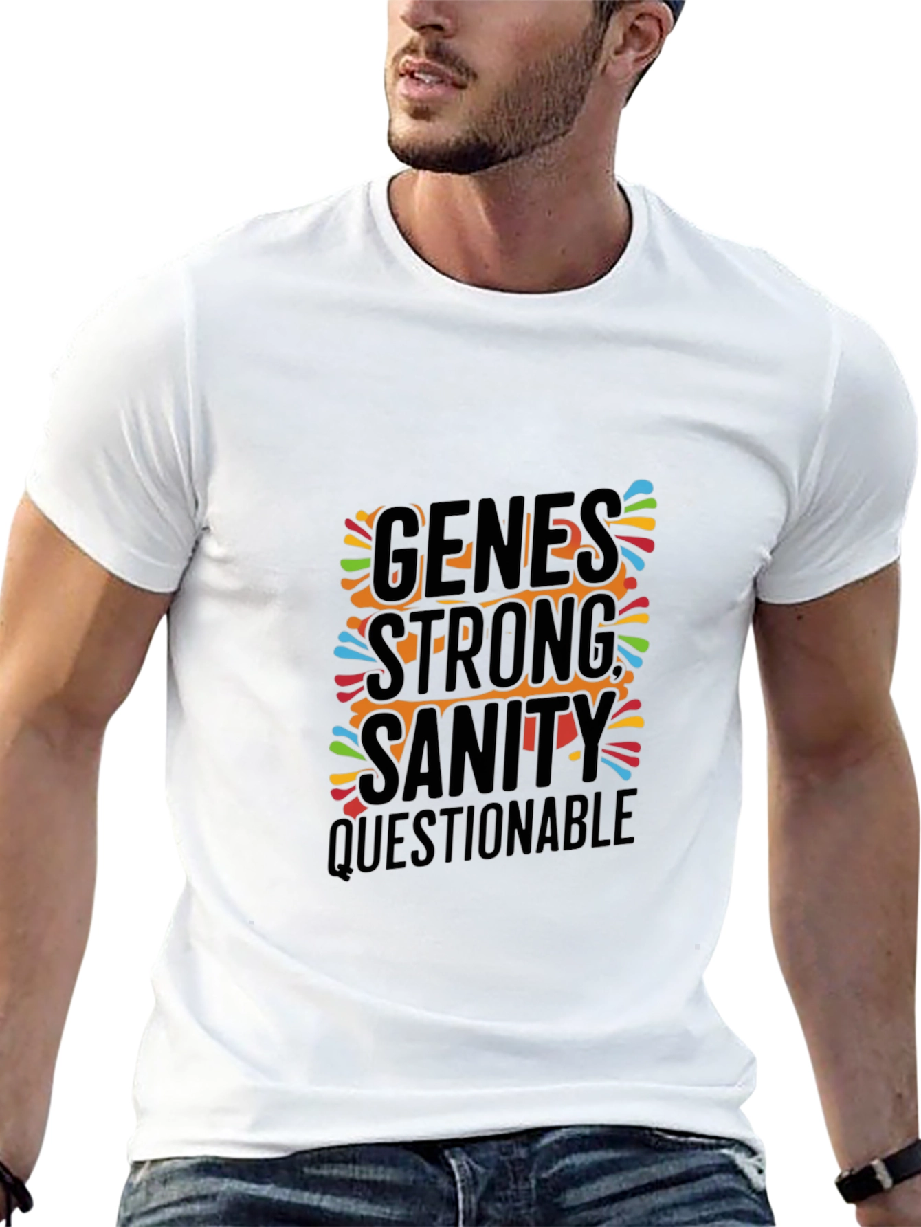 Genes Strong Sanity Questionable Mens Black T-Shirt