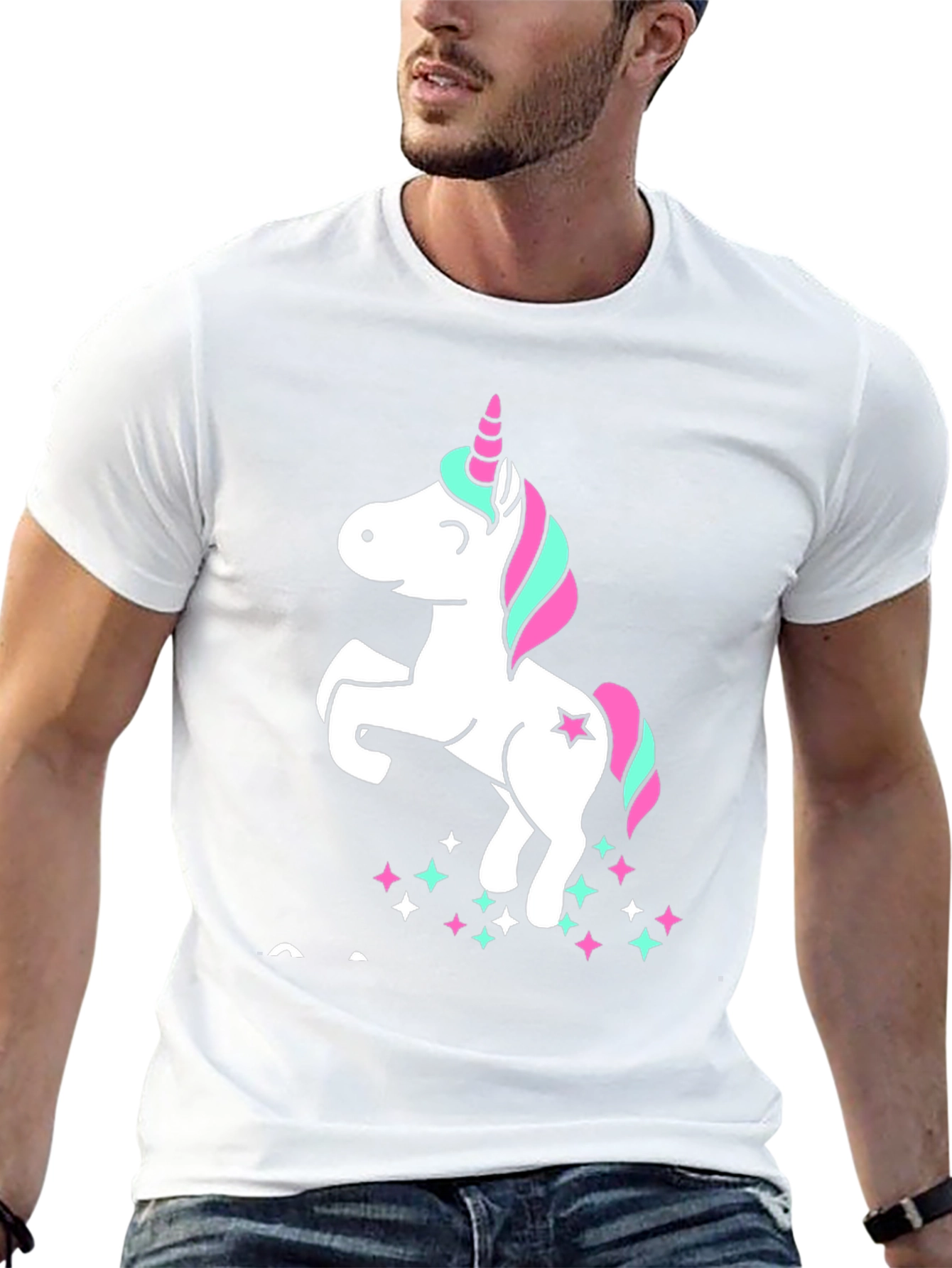 Unicorn Stars Graphic Print Black T-Shirt