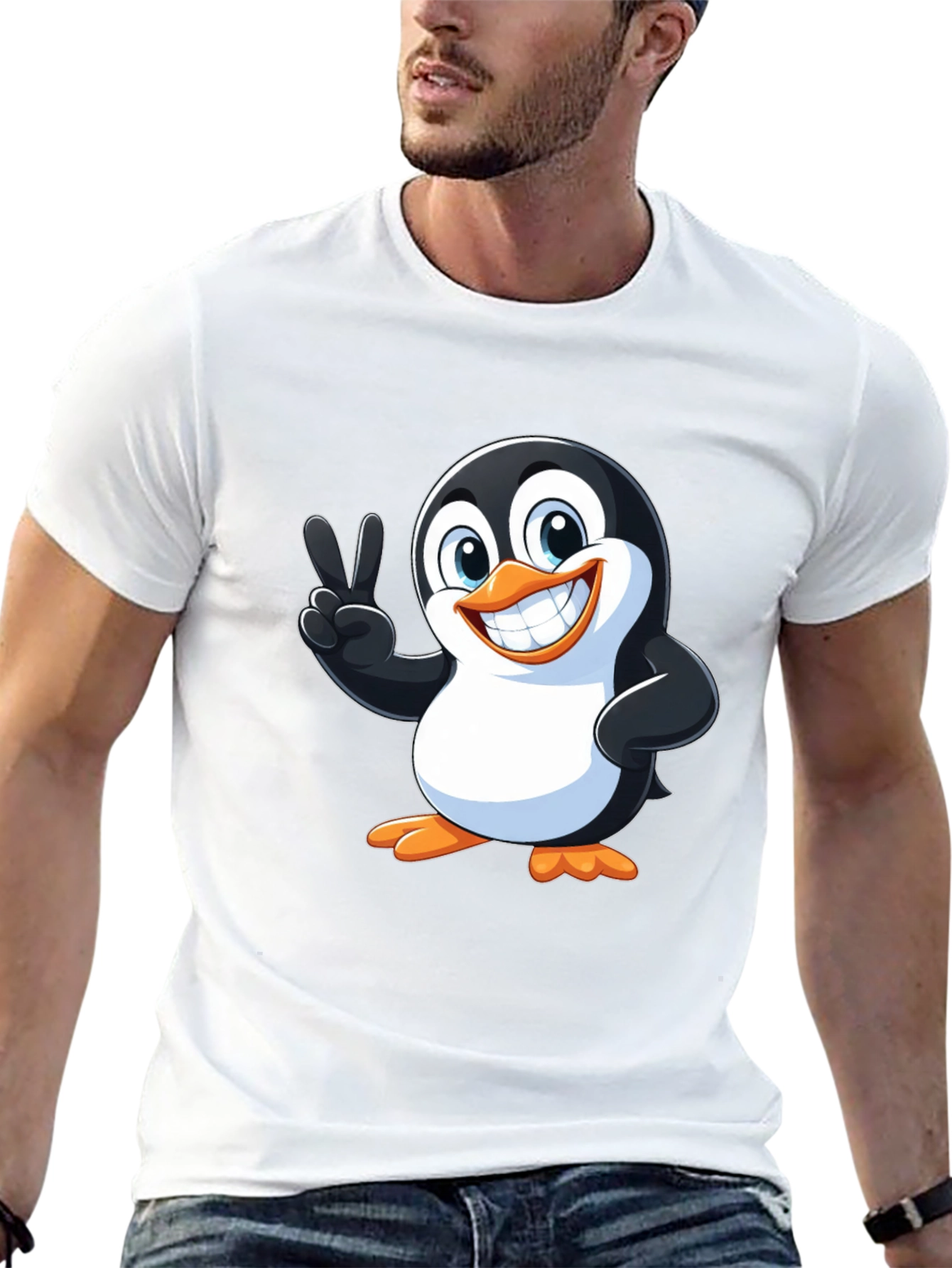 Cute Penguin Peace Sign Graphic T-Shirt