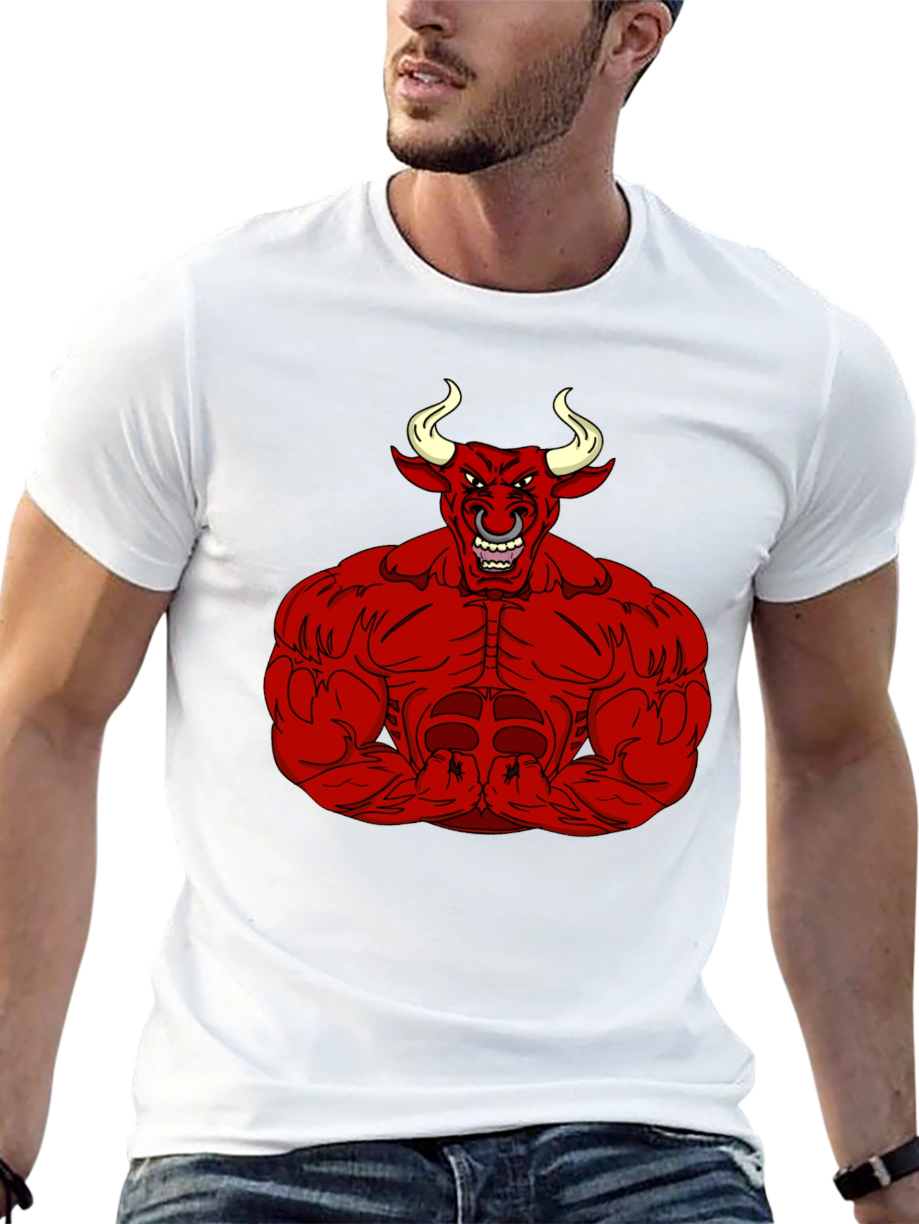 Mens Black T-Shirt with Red Bull Graphic
