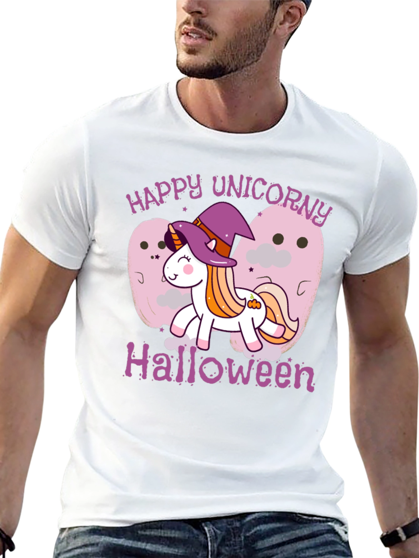 Happy Unicorn Halloween Black T-Shirt