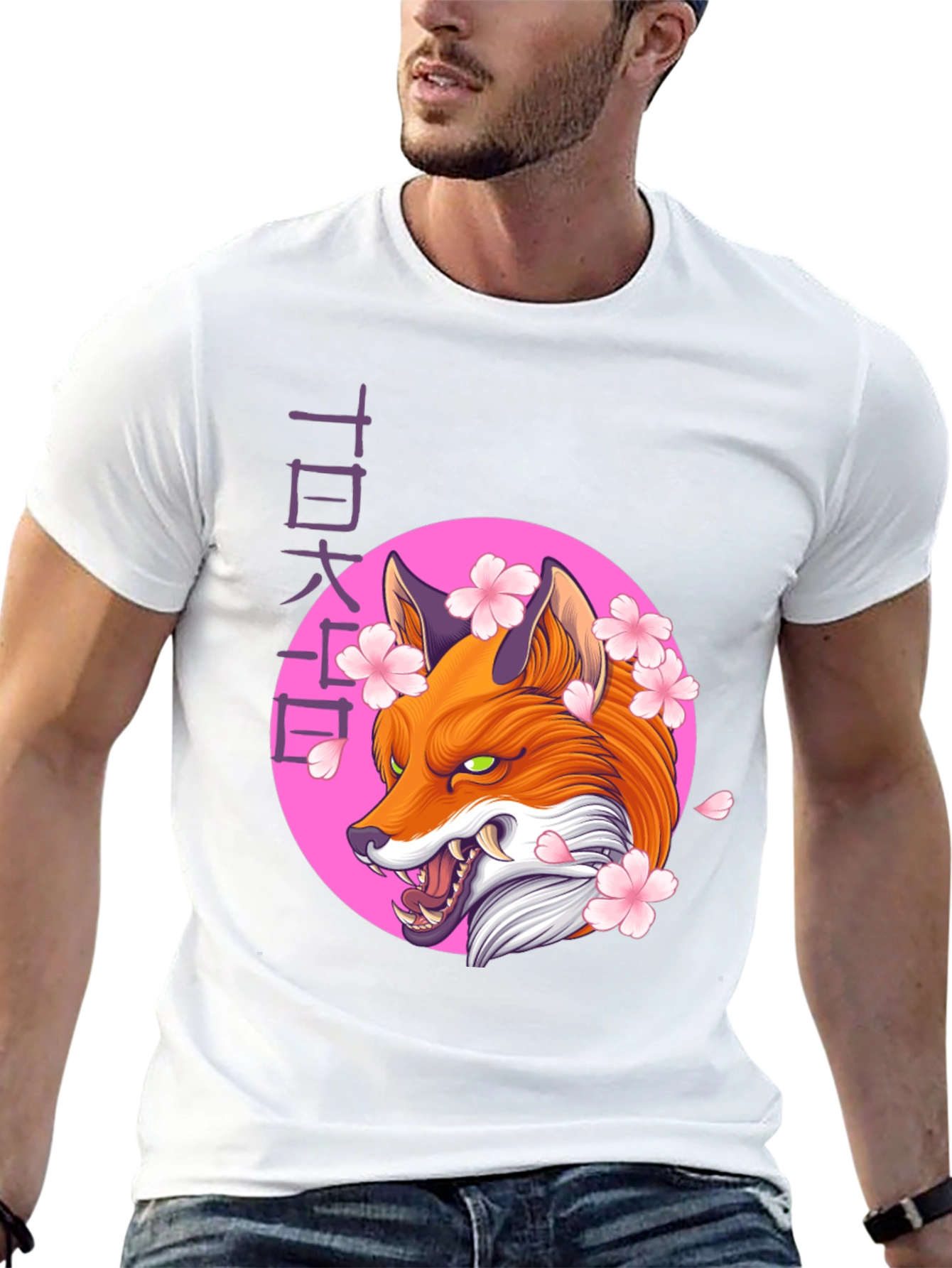 Japanese Fox Sakura T-Shirt - Unique Graphic Tee