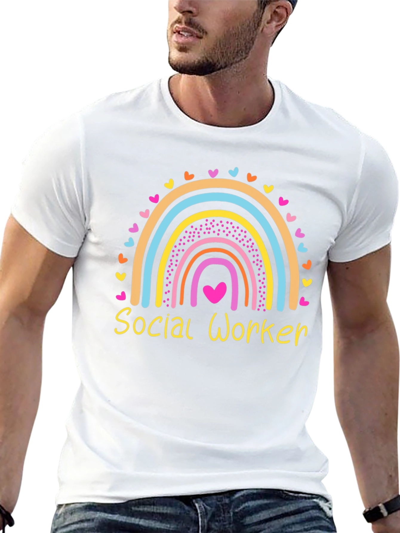 Social Worker Rainbow Heart Graphic Tee