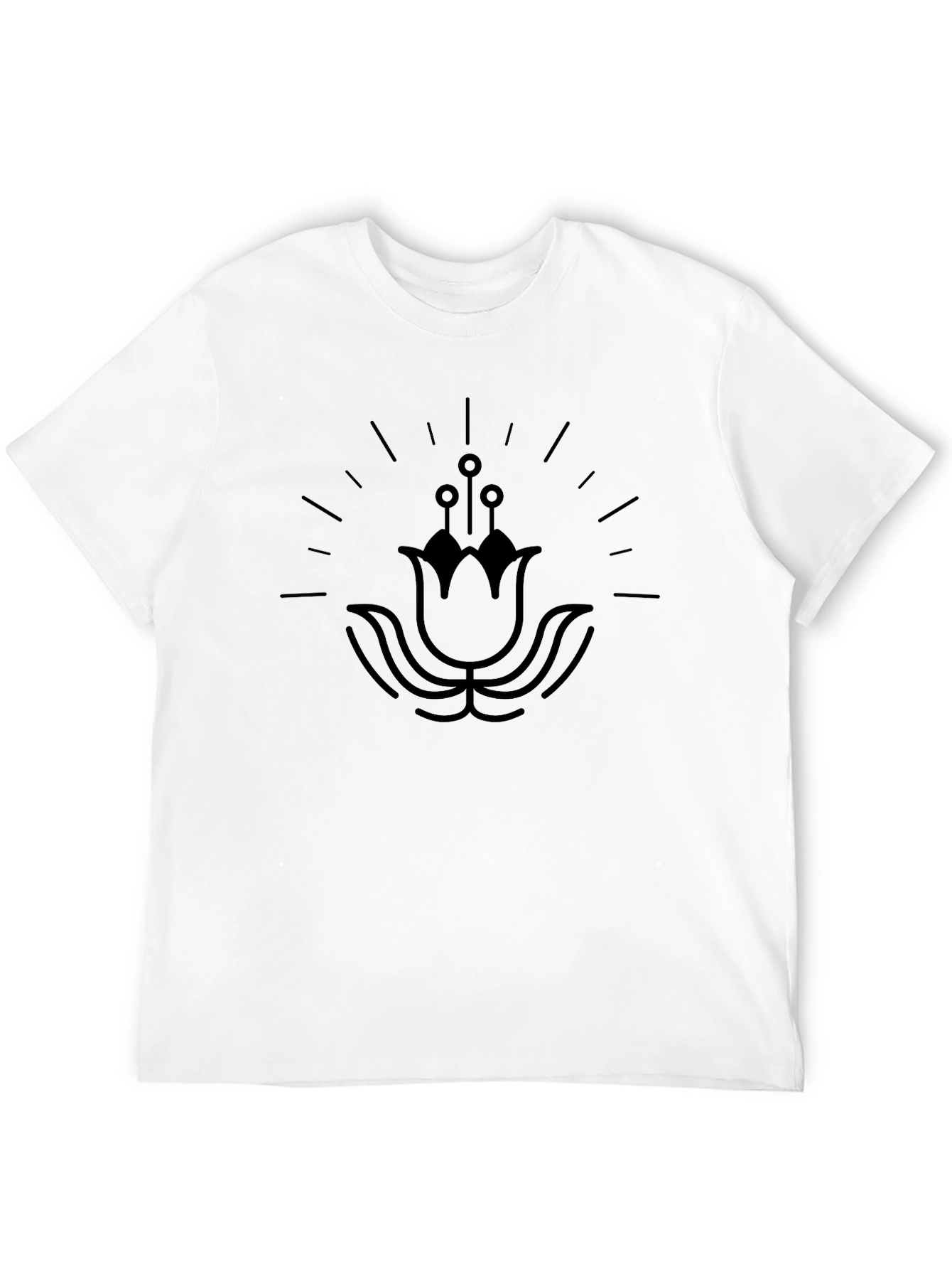 Modern Geometric Flower Graphic Tee - Black
