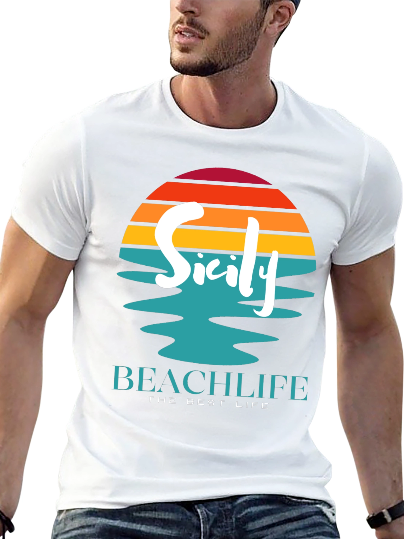 Sicily Beach Life Black T-Shirt