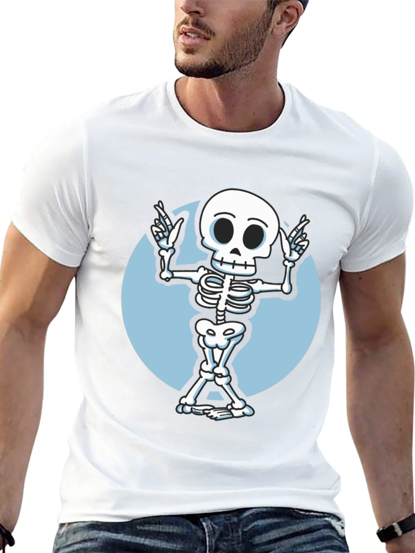 Skeleton Graphic Tee - Black Crew Neck