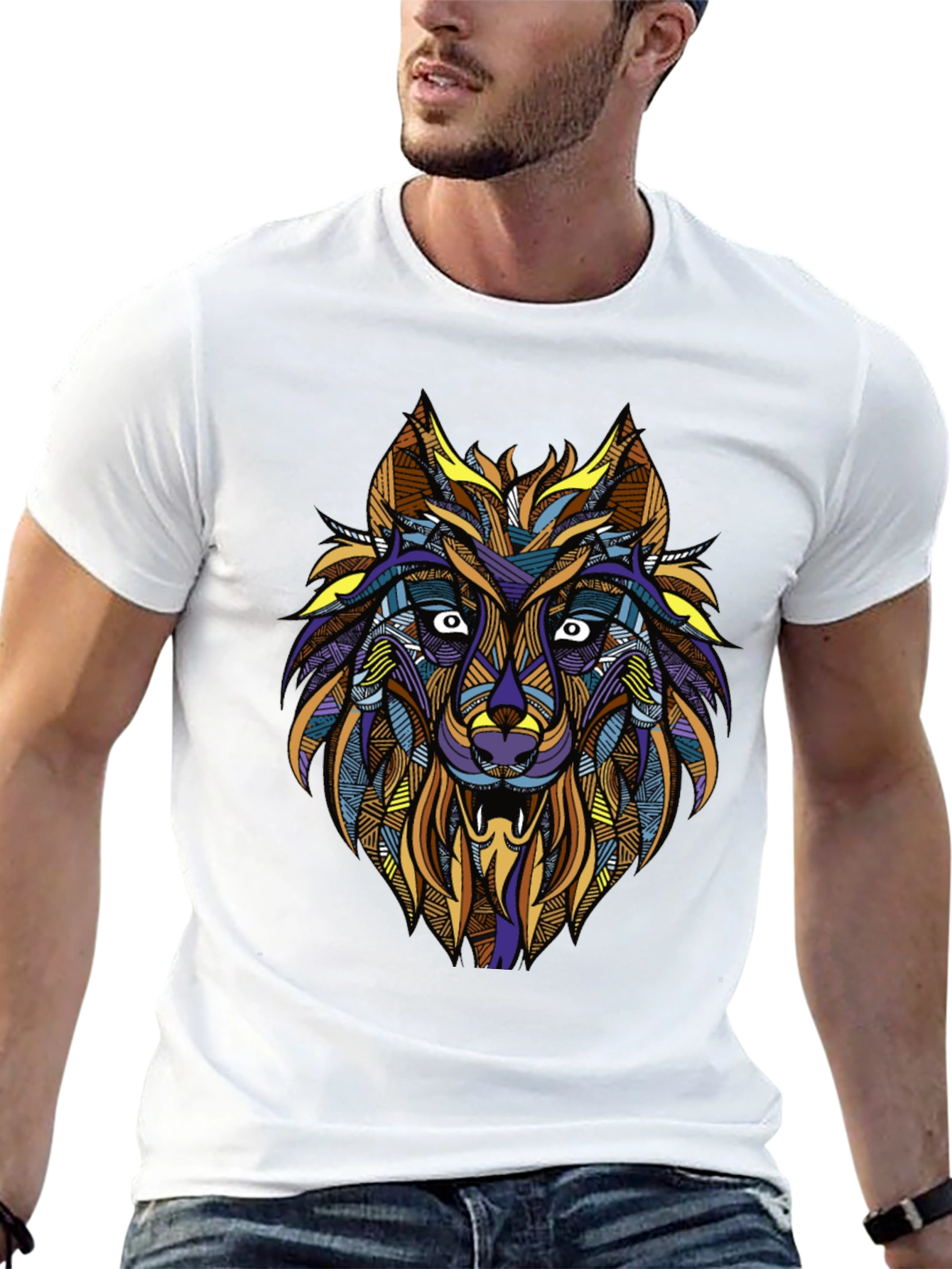 Abstract Wolf Graphic Tee - Mens Black T-Shirt