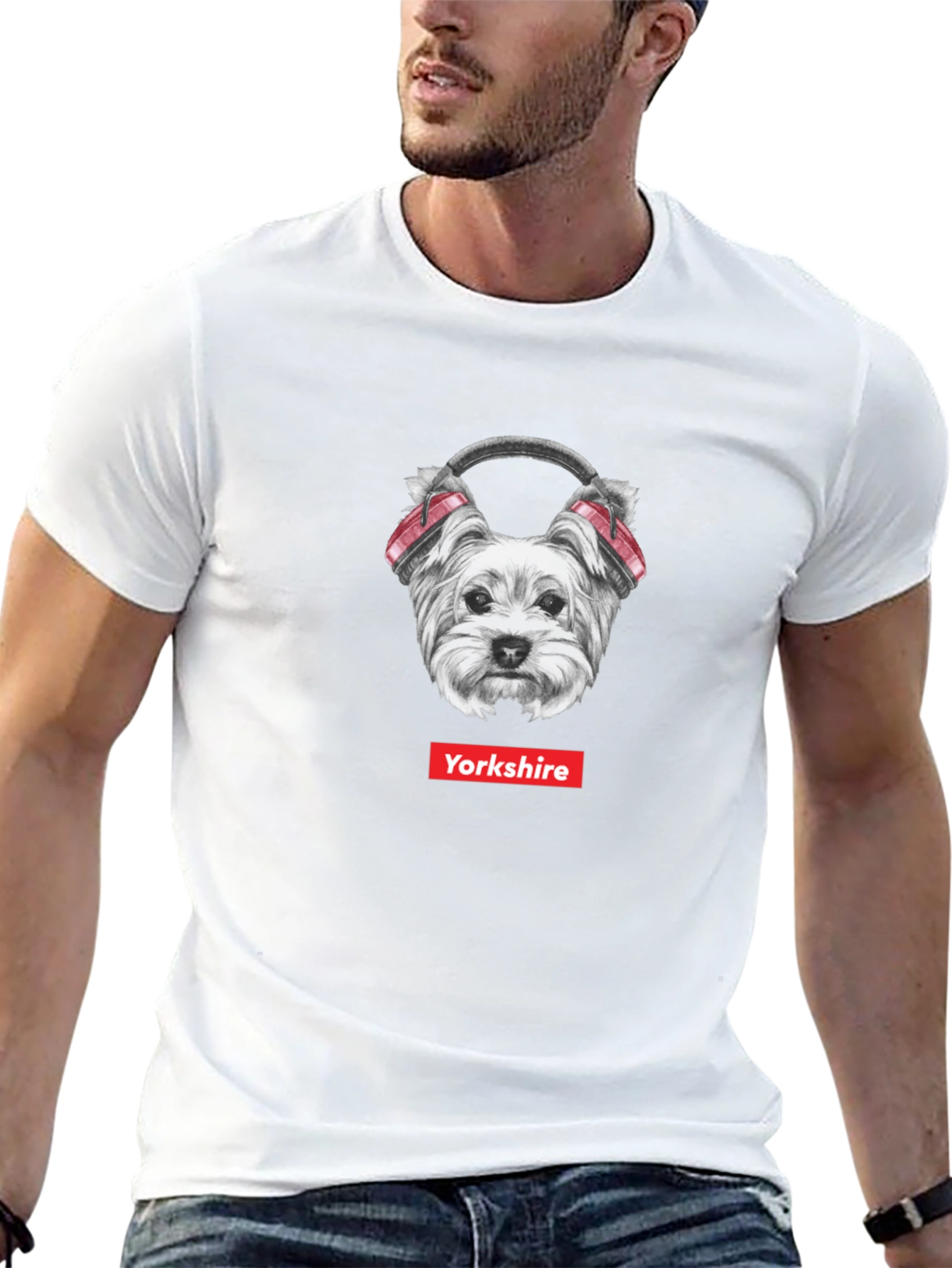 Yorkshire Dog Headphone T-Shirt - Cool Graphic Tee