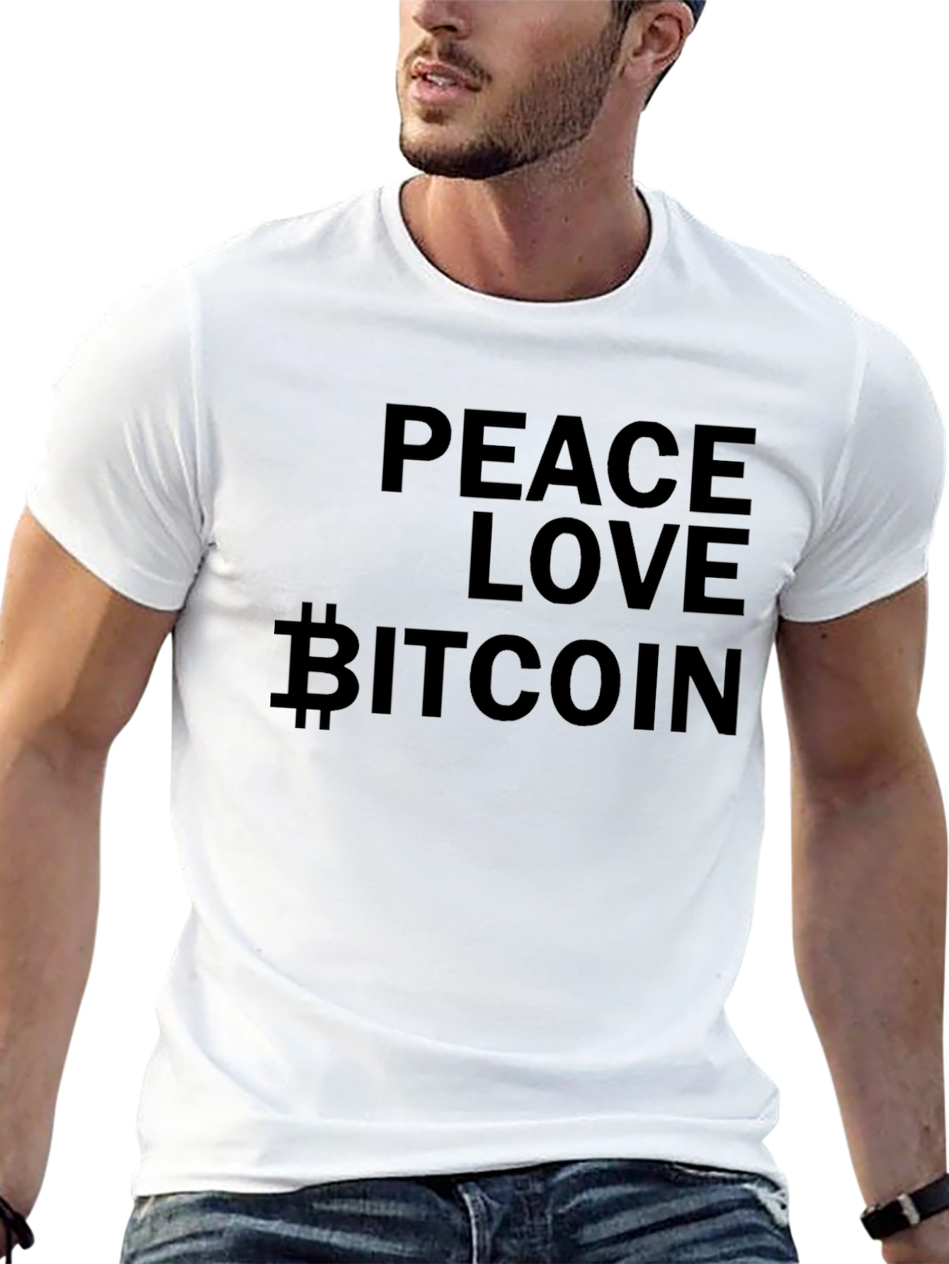 Peace Love Bitcoin Black Graphic T-Shirt