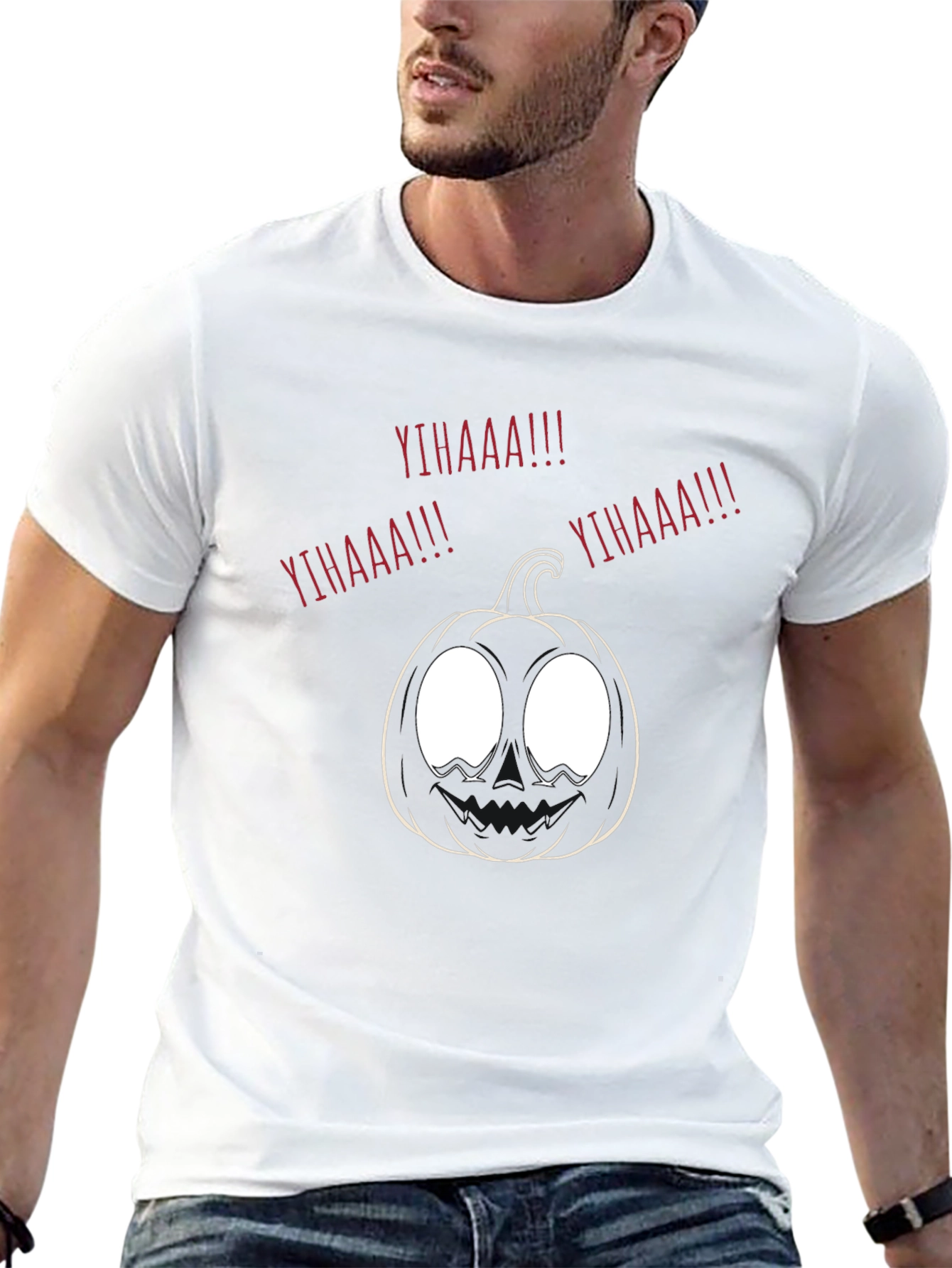 Spooky Pumpkin YIHAAA! Graphic Tee - Halloween Fun!