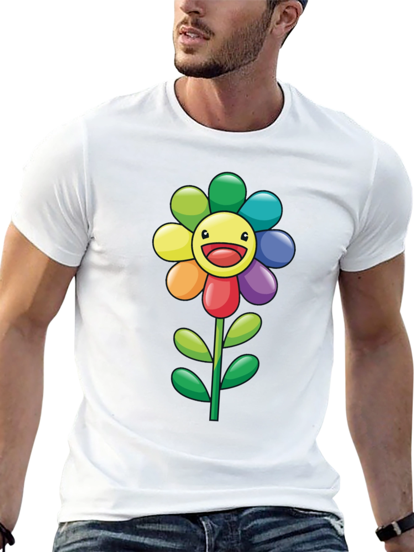 Rainbow Flower Graphic Tee - Black T-Shirt