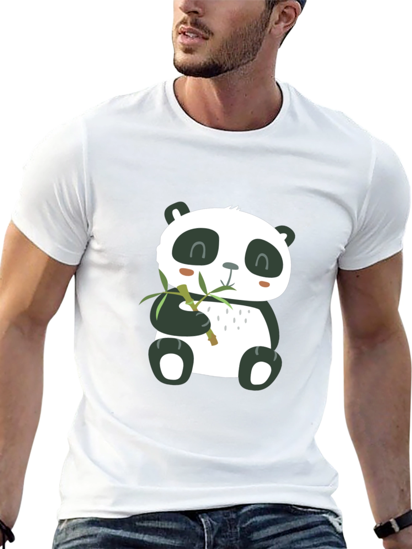 Cute Panda Eating Bamboo Mens T-Shirt