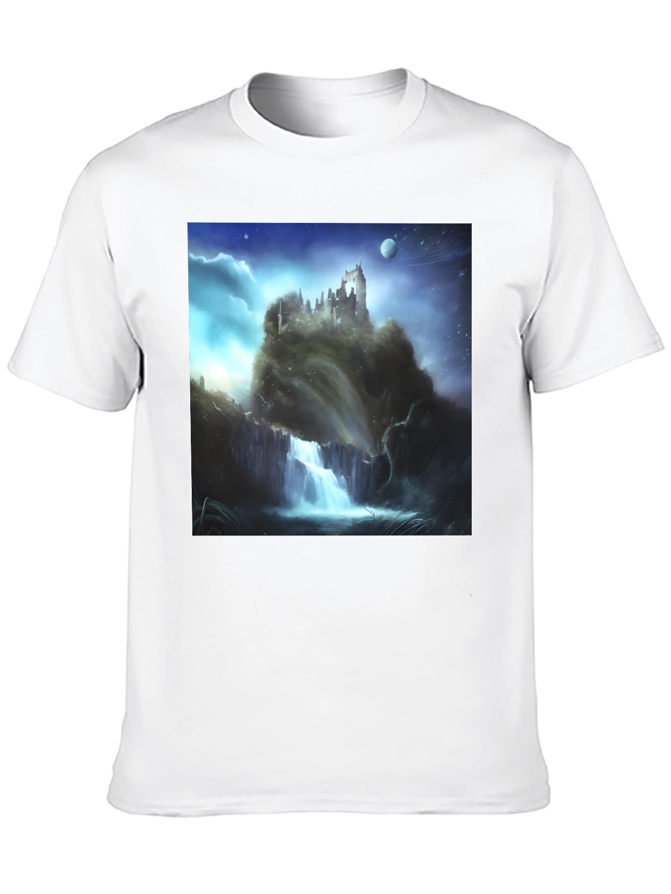 Fantasy Castle Waterfall Graphic T-Shirt