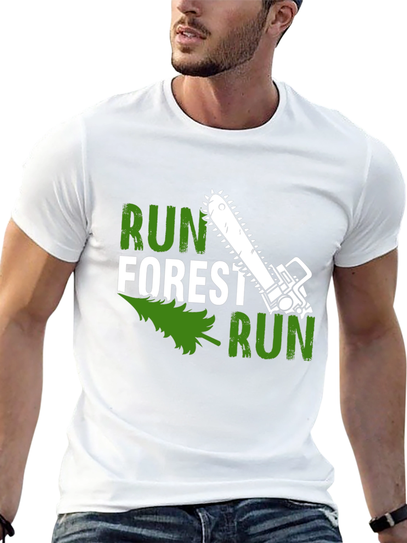 Run Forest Run Funny Chainsaw T-Shirt
