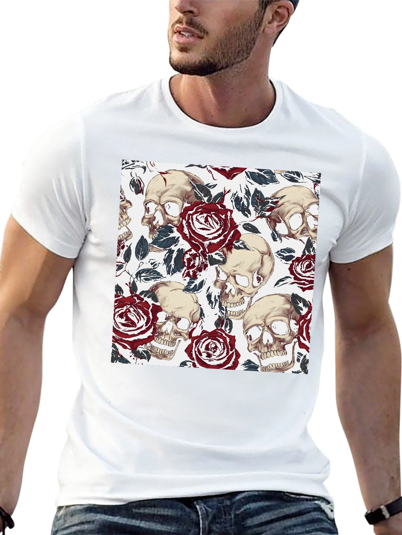 Skull & Rose Graphic Tee - Mens Casual T-Shirt