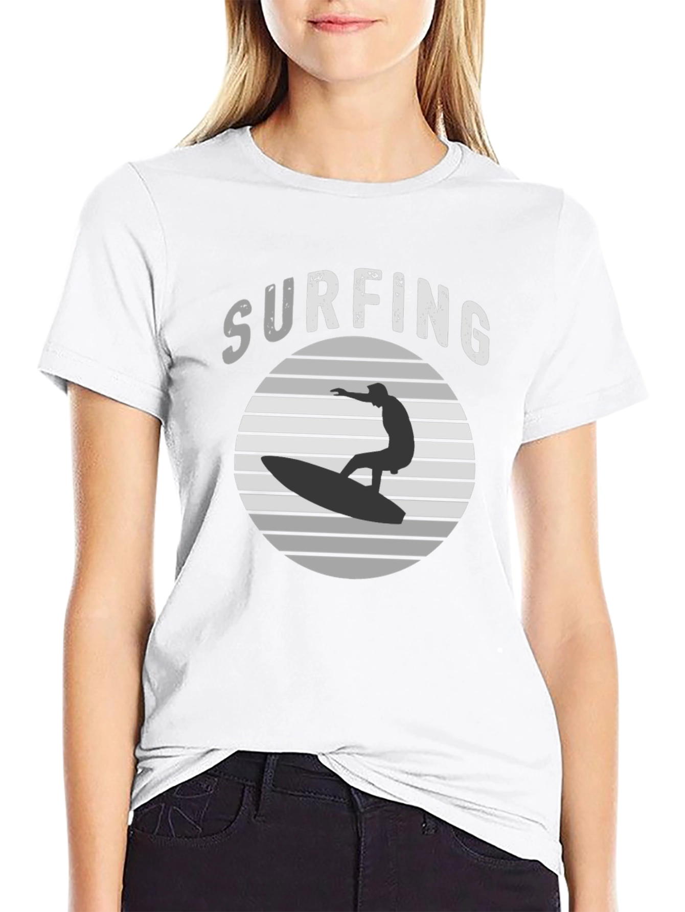 Surfing Silhouette Graphic Tee - Black
