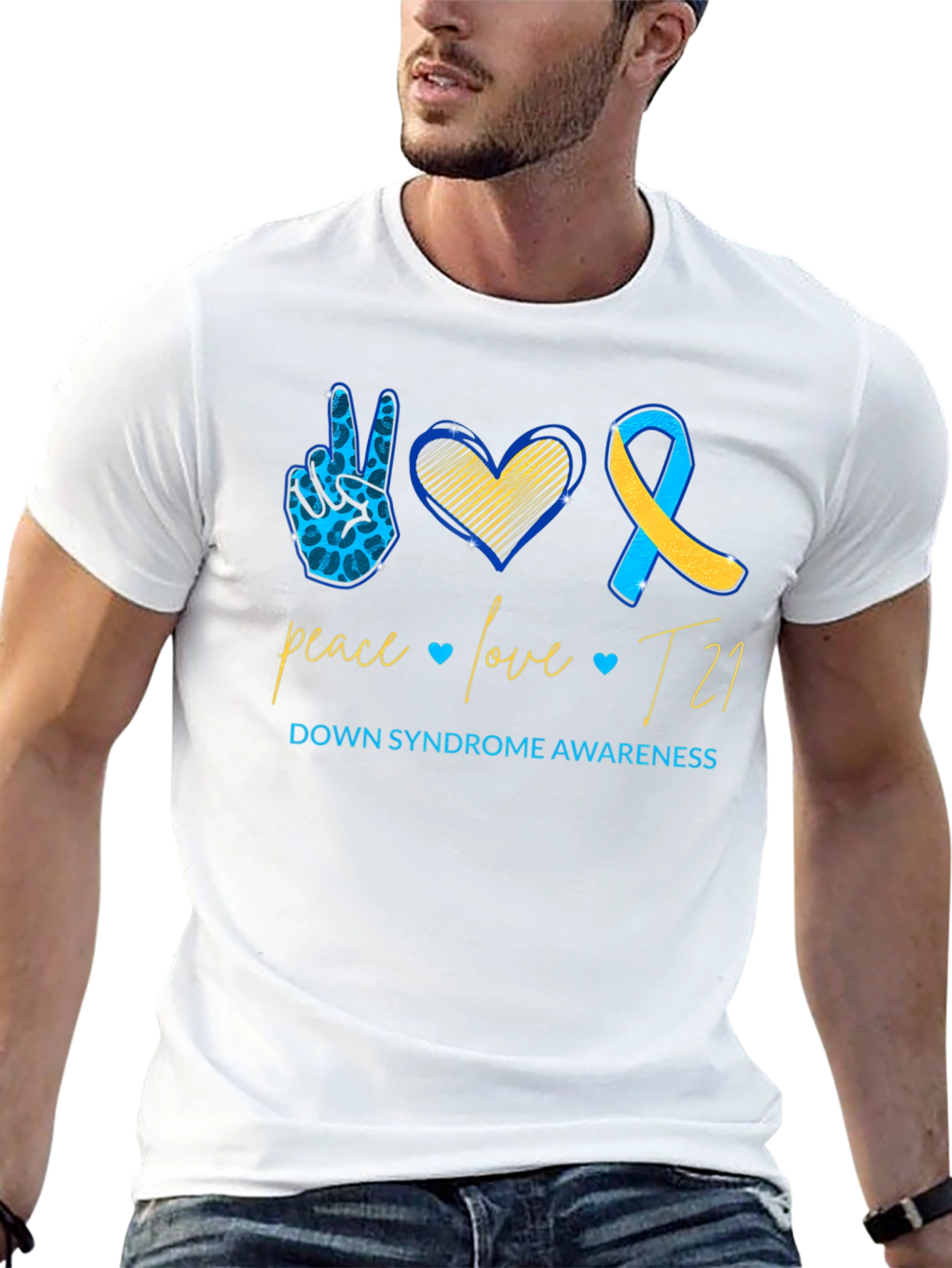 Down Syndrome Awareness T-Shirt: Peace Love T21