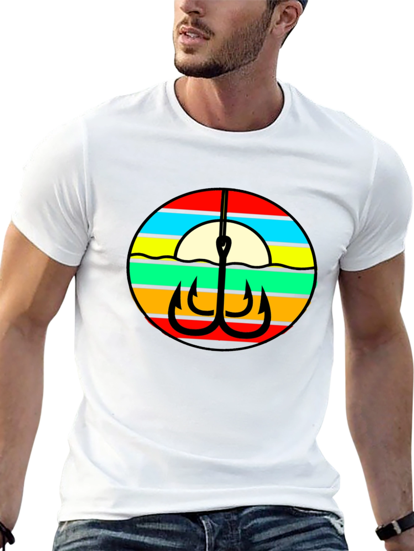Retro Fishing Hook Graphic Tee - Black