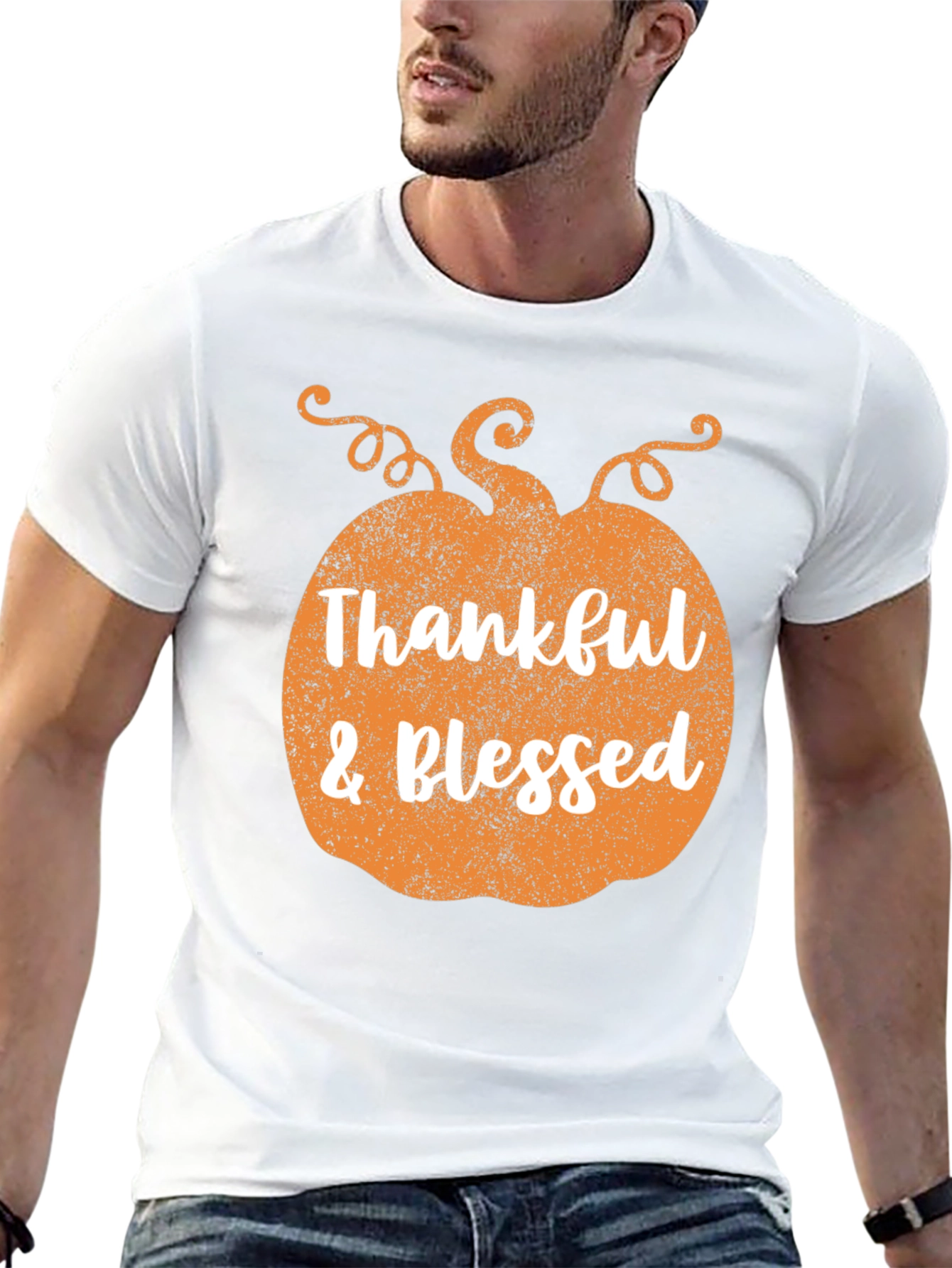 Thankful & Blessed Pumpkin Graphic Tee - Black