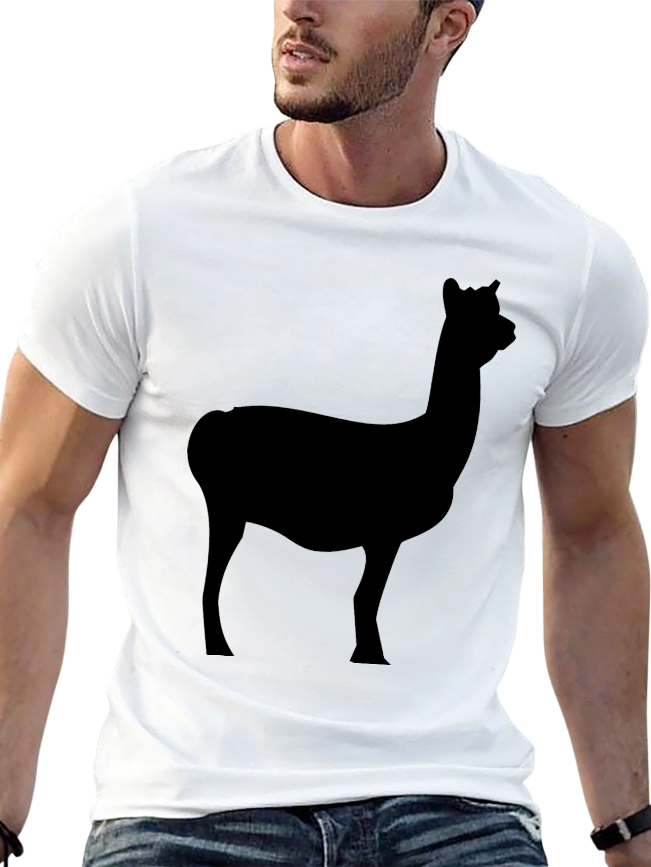 Mens Black T-Shirt with Alpaca Silhouette Graphic