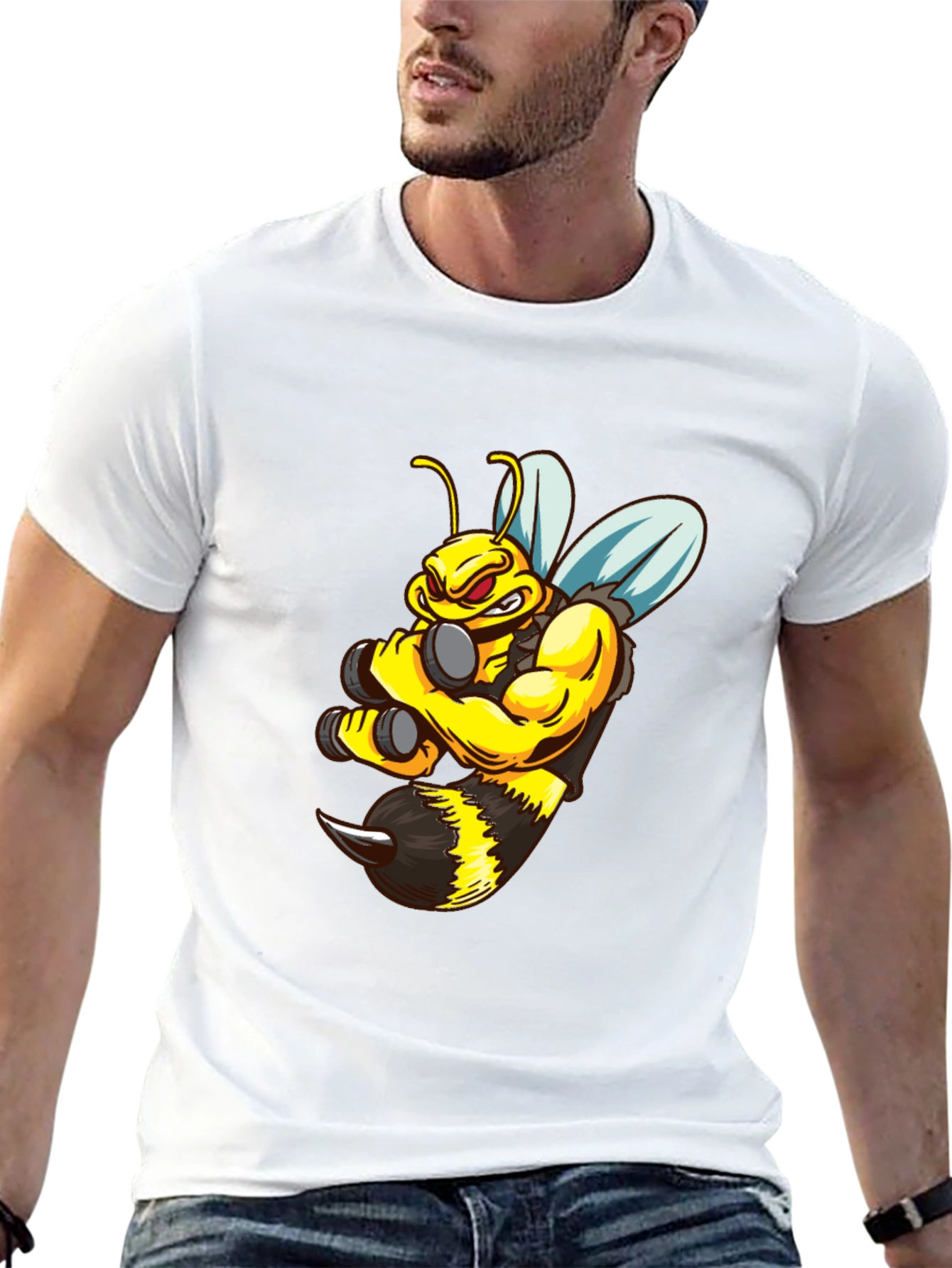 Funny Muscular Bee T-Shirt - Black Cotton Tee