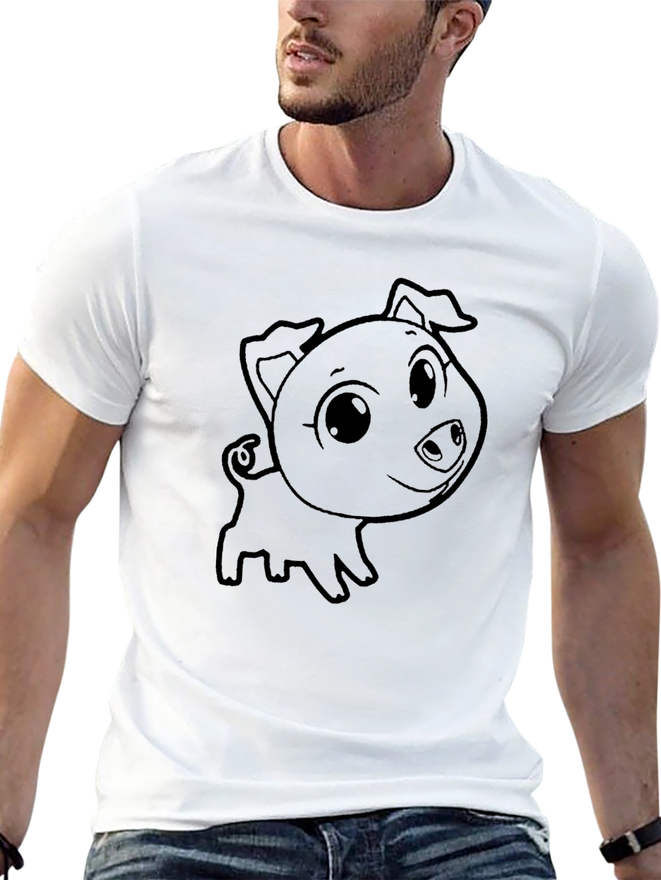 Cute Piglet Graphic T-Shirt - Black
