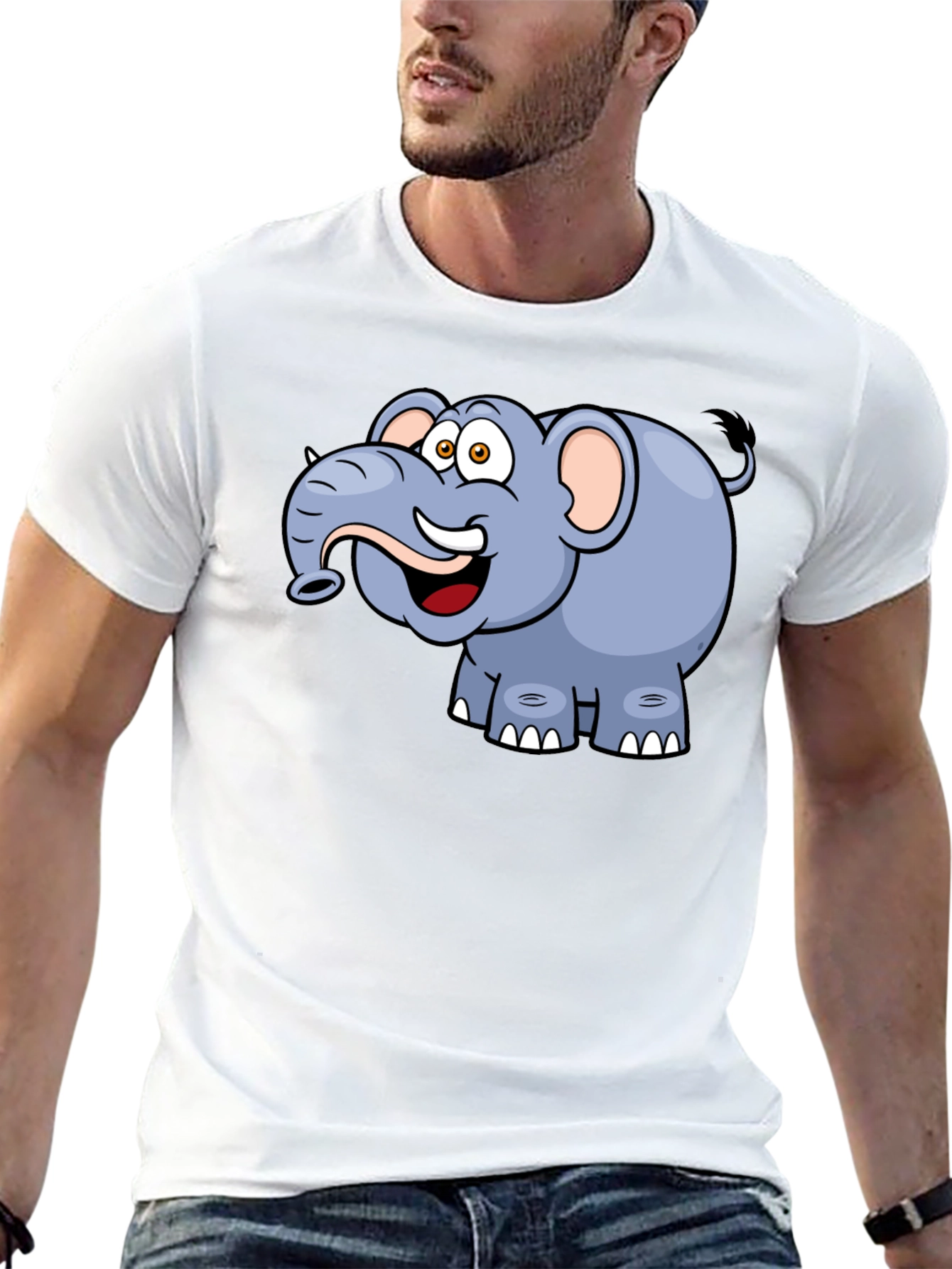 Cartoon Elephant Graphic Tee - Black Casual T-Shirt