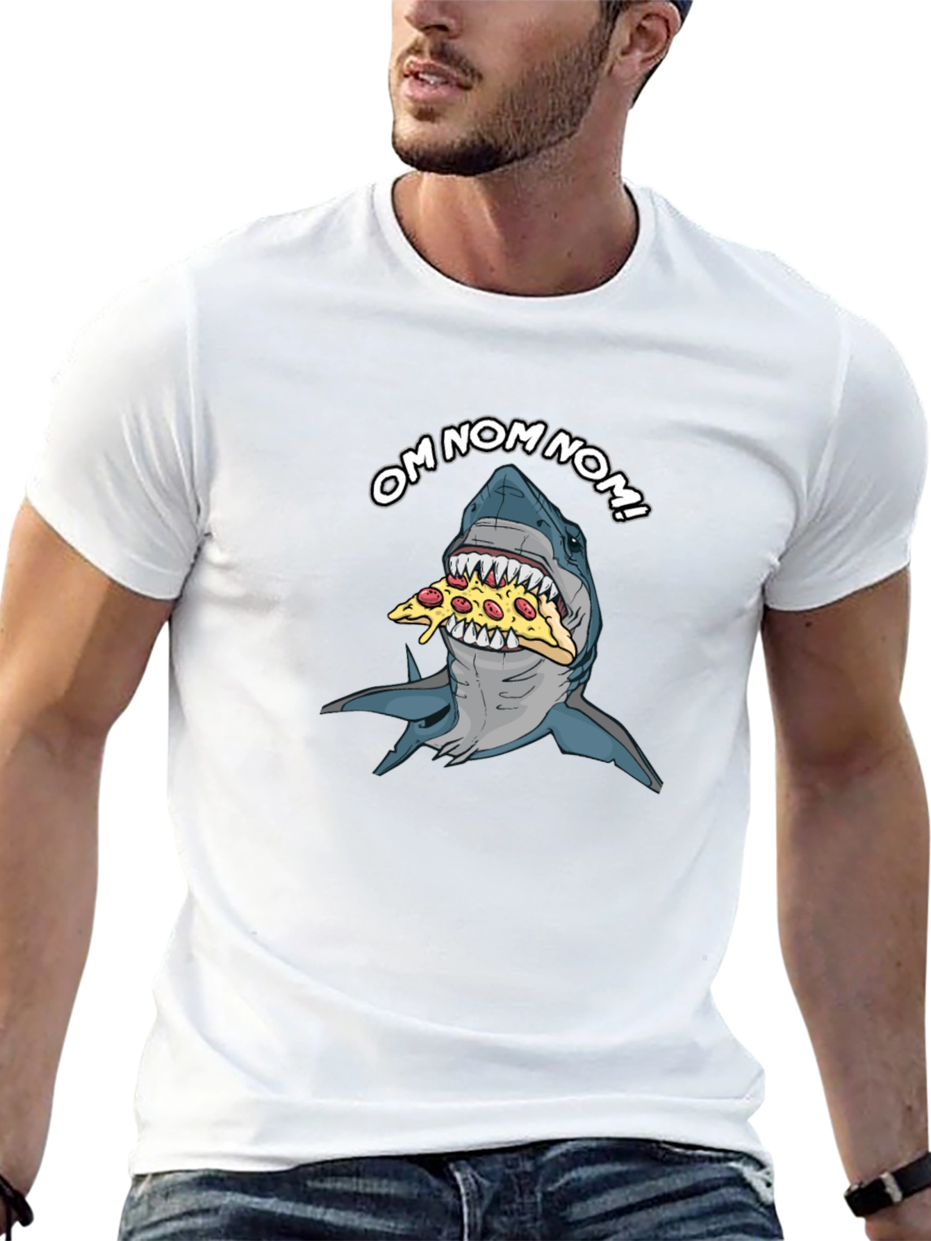 Shark Pizza OM NOM NOM Funny Graphic T-Shirt