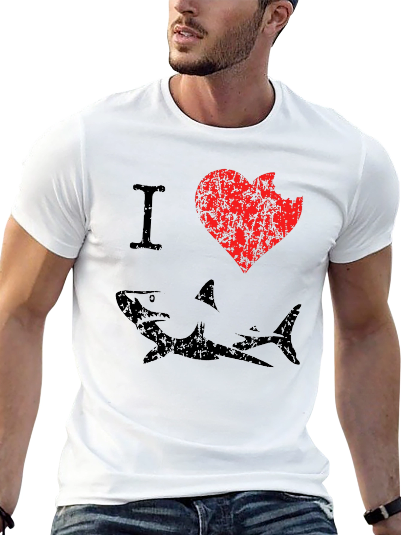 I Love Sharks Mens Graphic T-Shirt