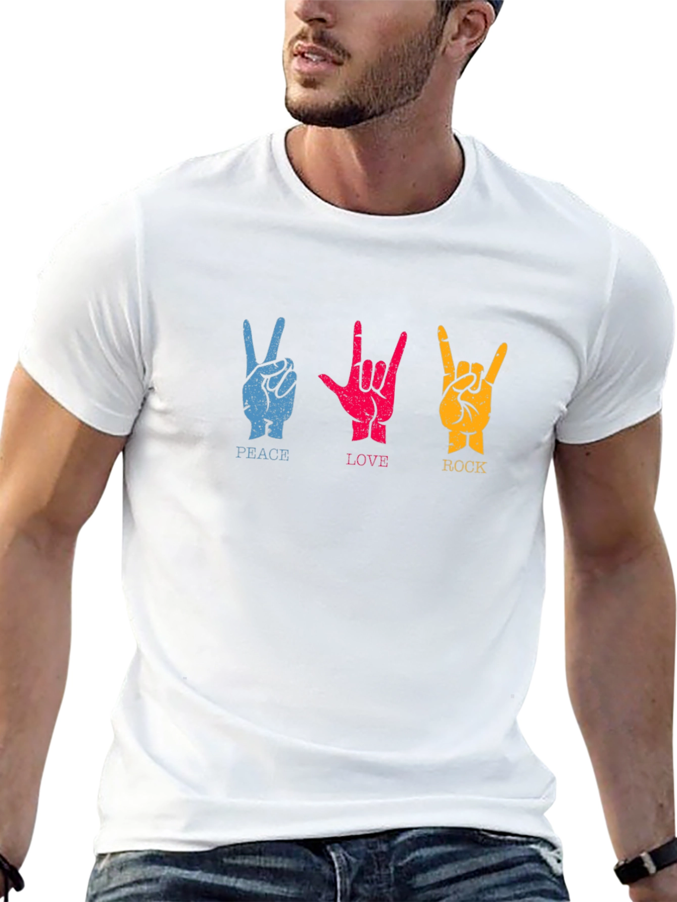 Peace Love Rock Graphic T-Shirt - Classic Crew Neck