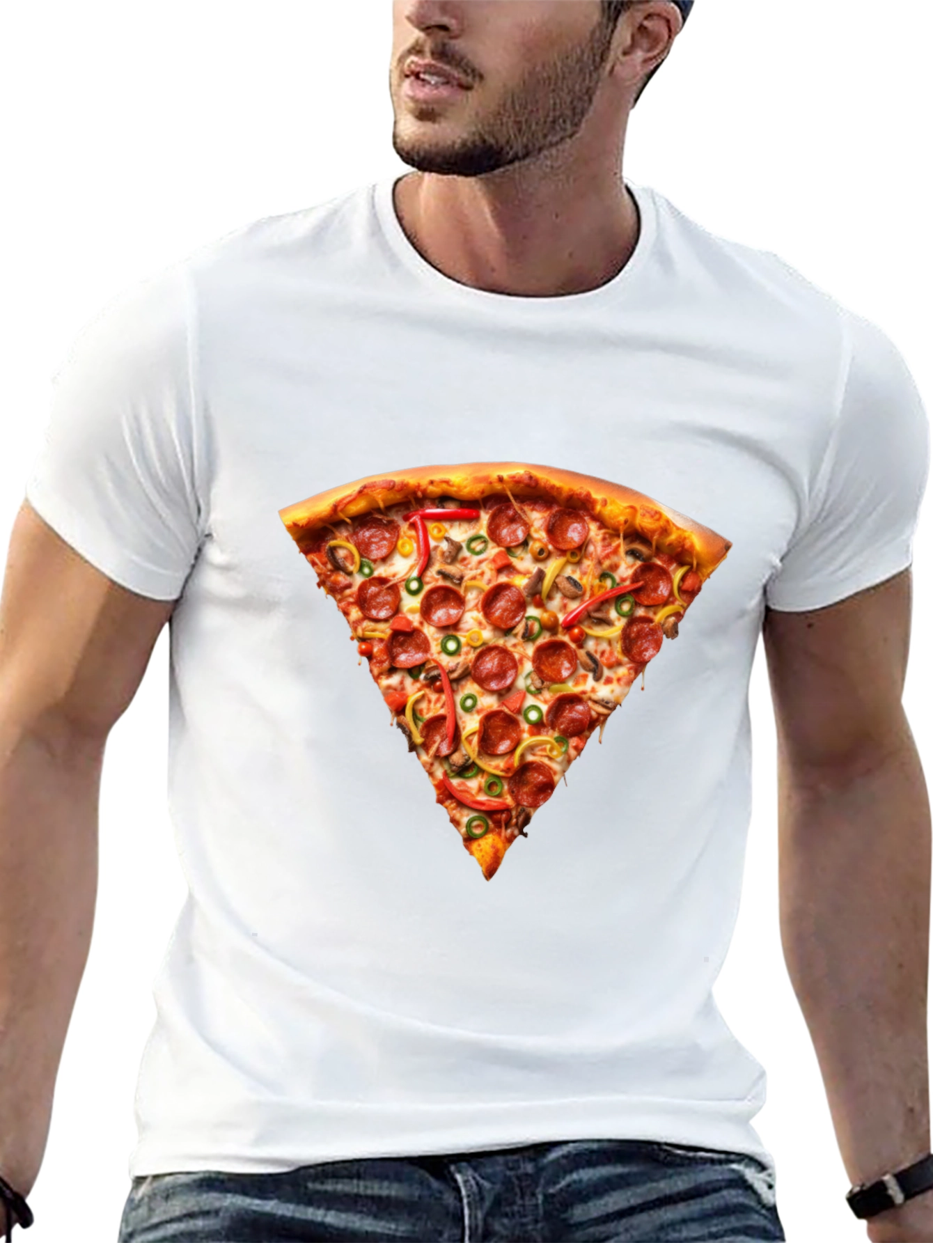 Pizza Slice Graphic Tee - Casual Black T-Shirt