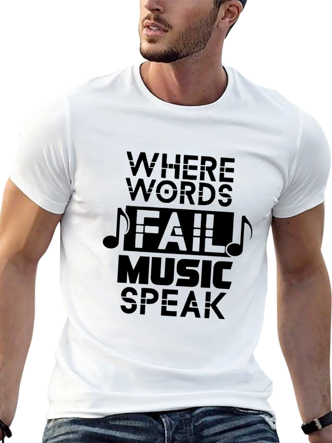 Music Speaks Mens Black Graphic Tee