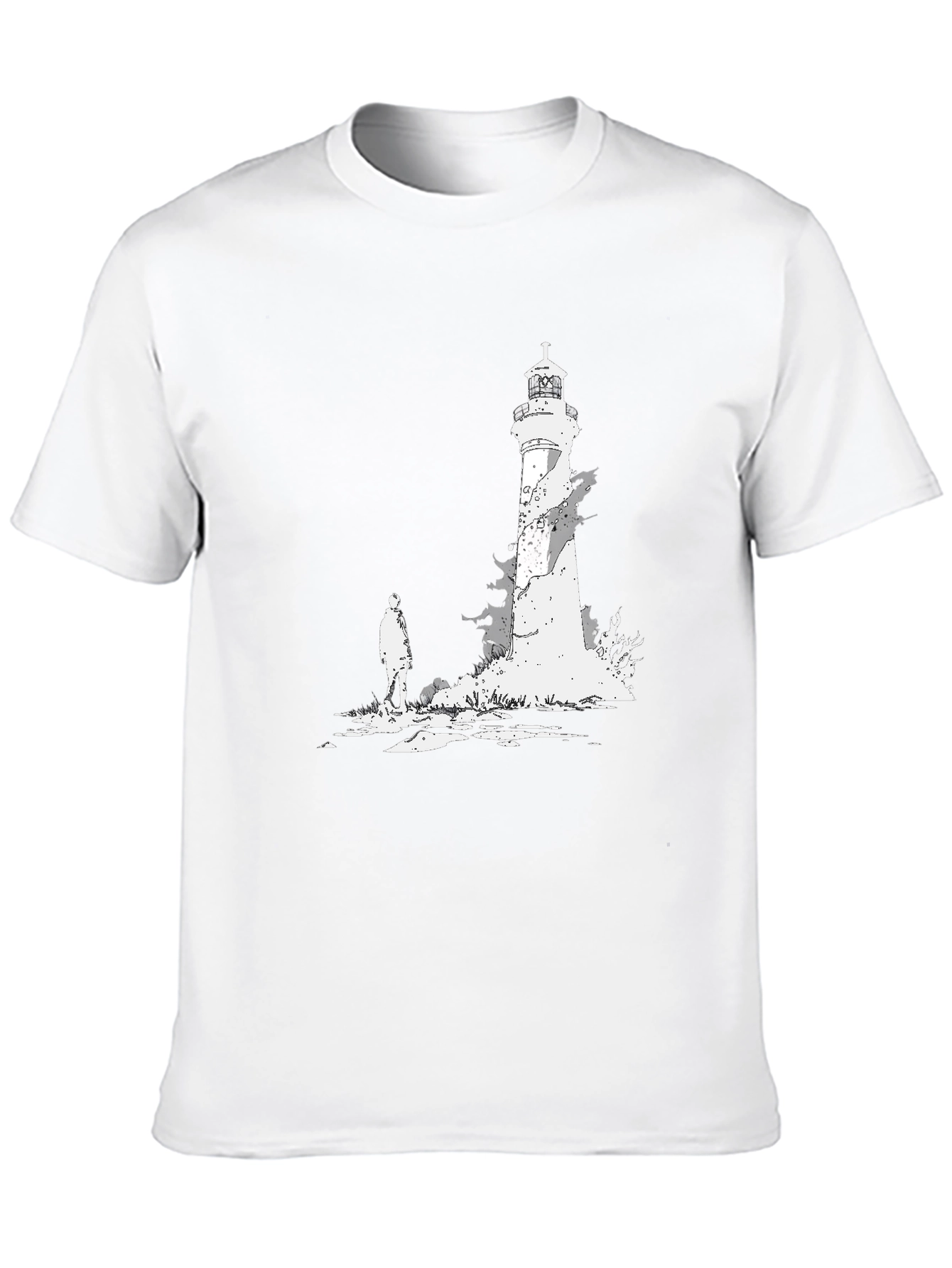 Lighthouse Graphic Tee - Mens Black Cotton T-Shirt