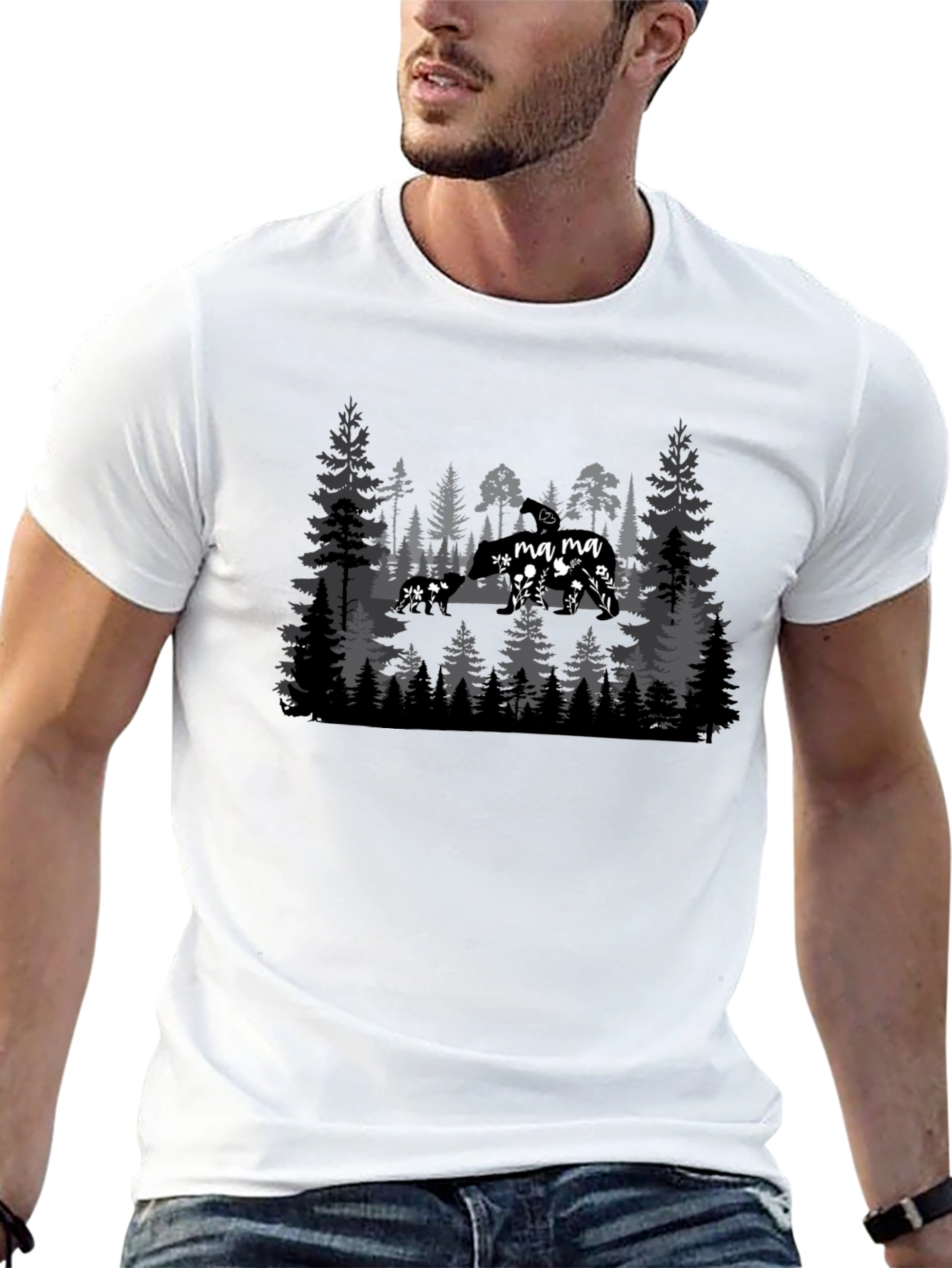 Mama Bear Forest Graphic Tee - Black