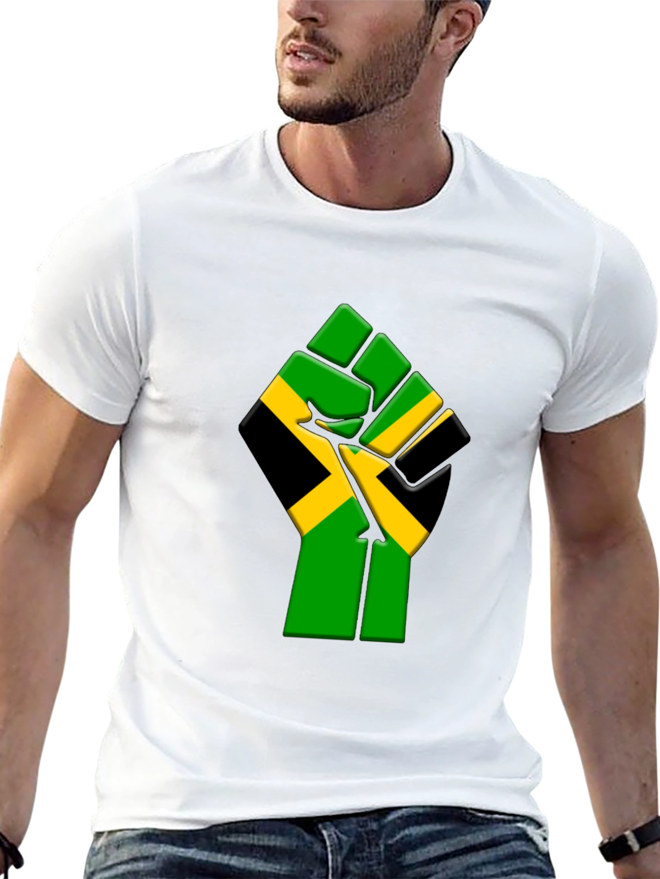 Jamaica Flag Fist Graphic T-Shirt - Black