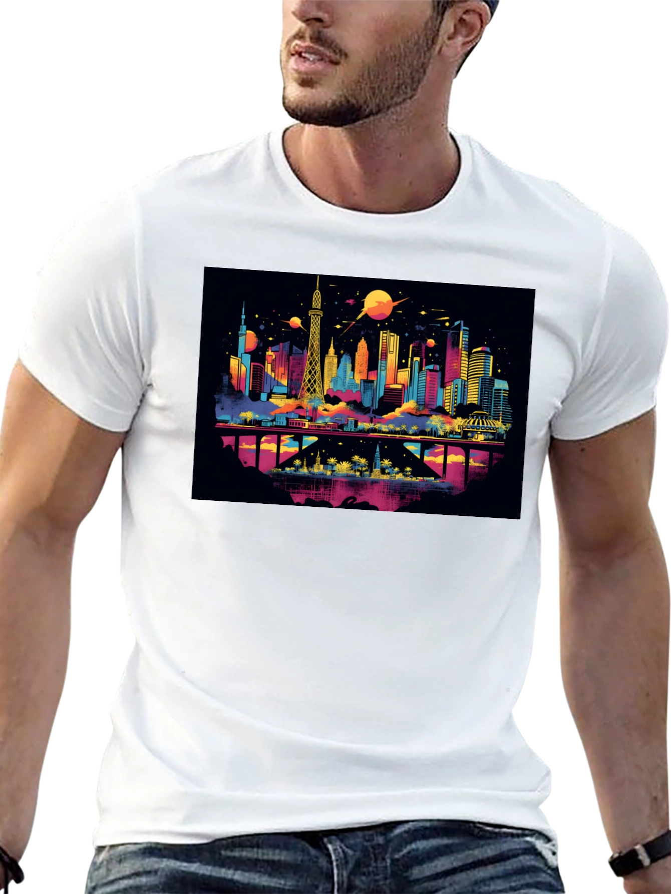 Colorful Cityscape Graphic T-Shirt