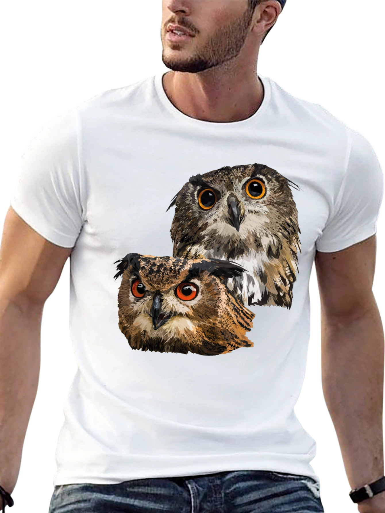 Owl Graphic T-Shirt - Mens Black Crew Neck Tee
