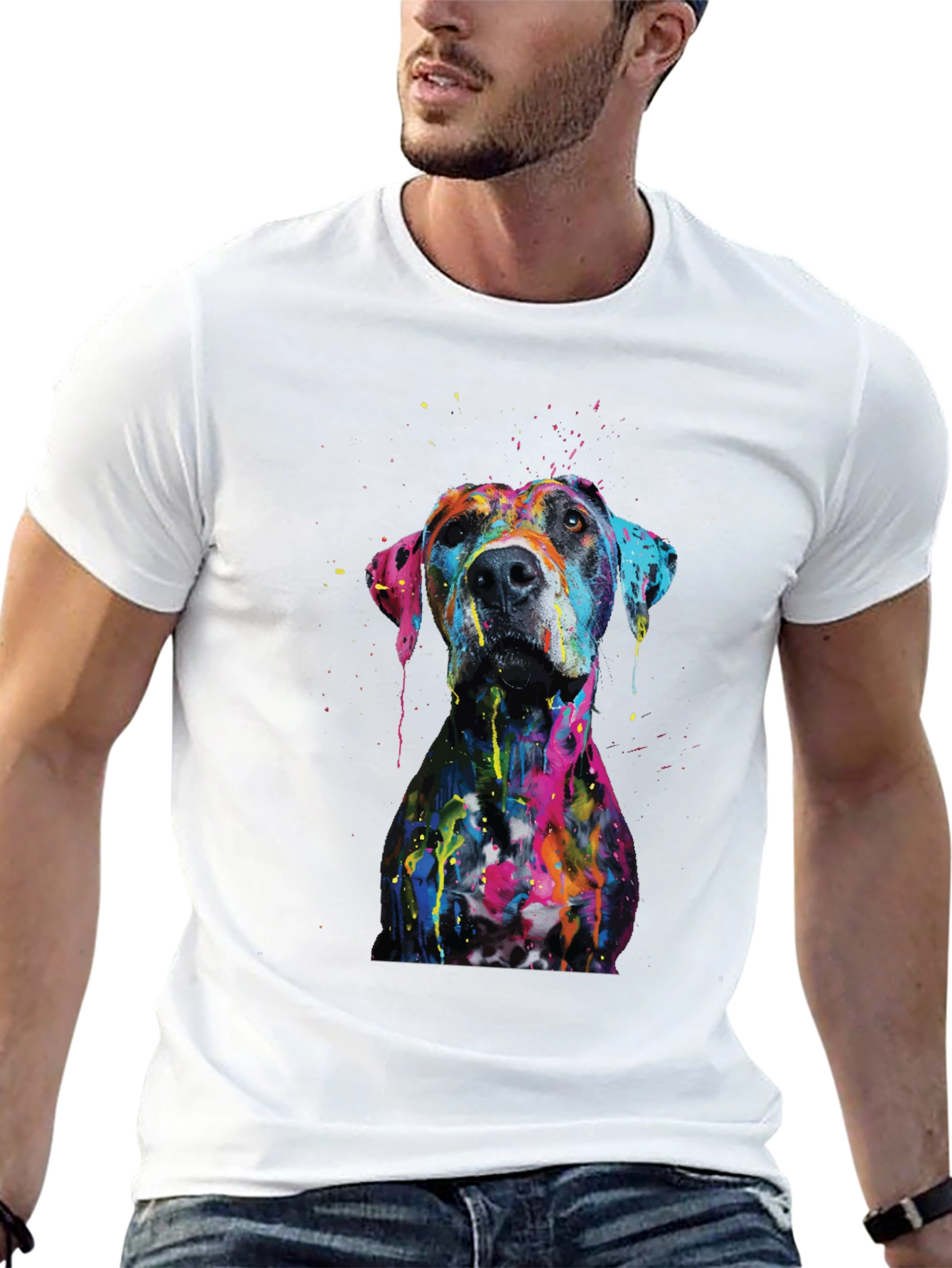 Mens Artistic Dog Print Black T-Shirt