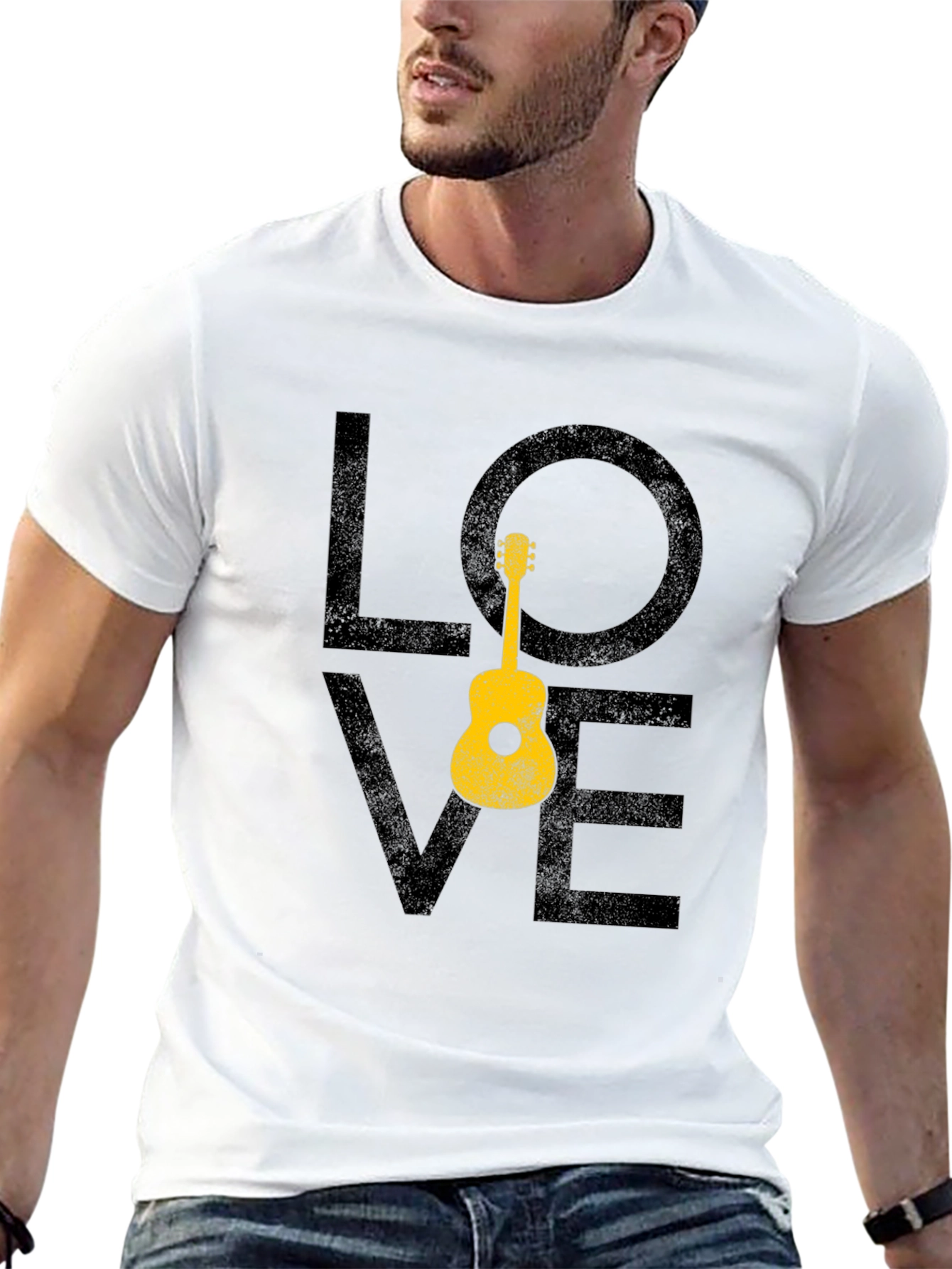Love Guitar Graphic T-Shirt - Black Casual Tee