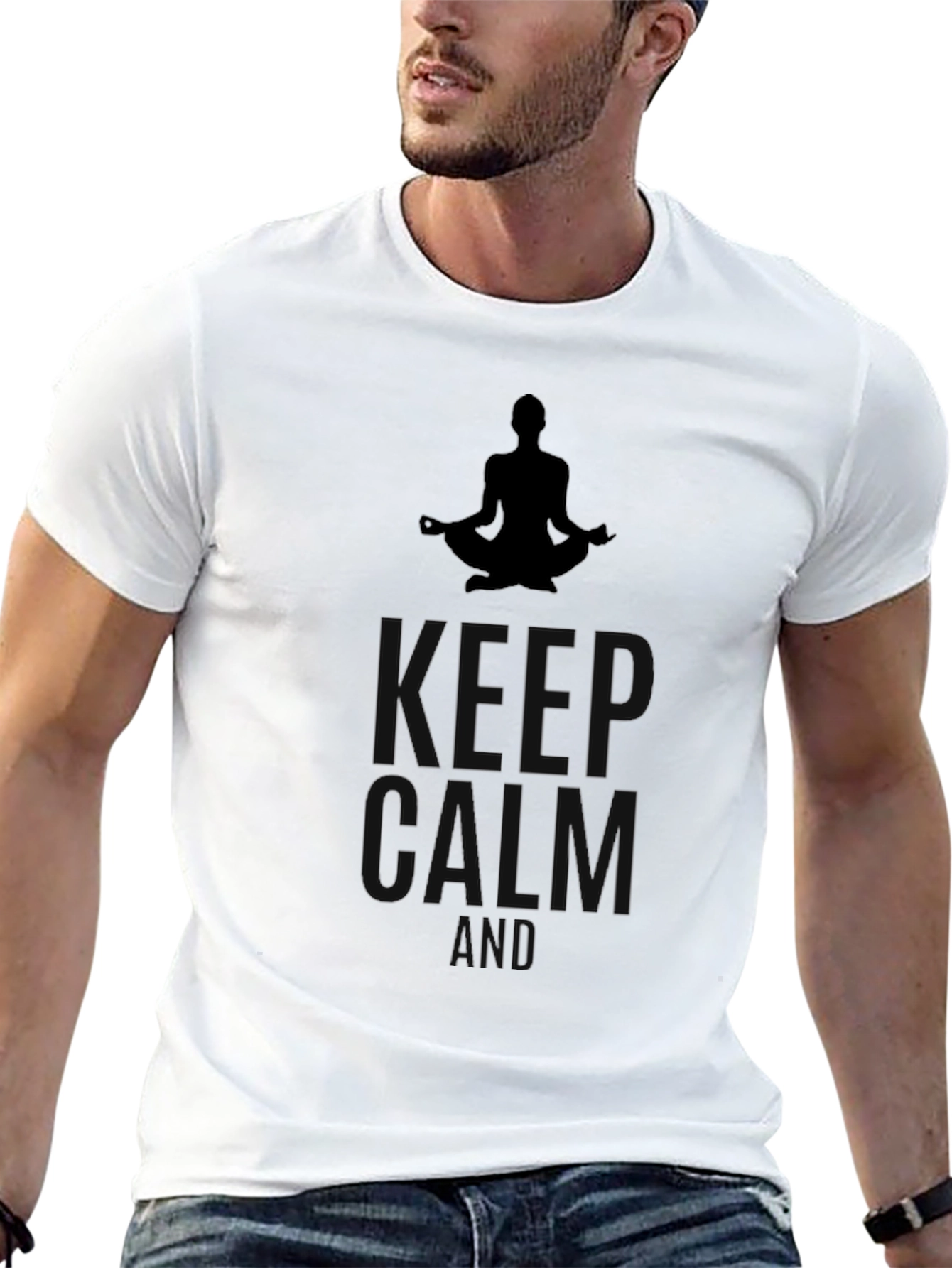 Mens Keep Calm Yoga Meditation Black T-Shirt