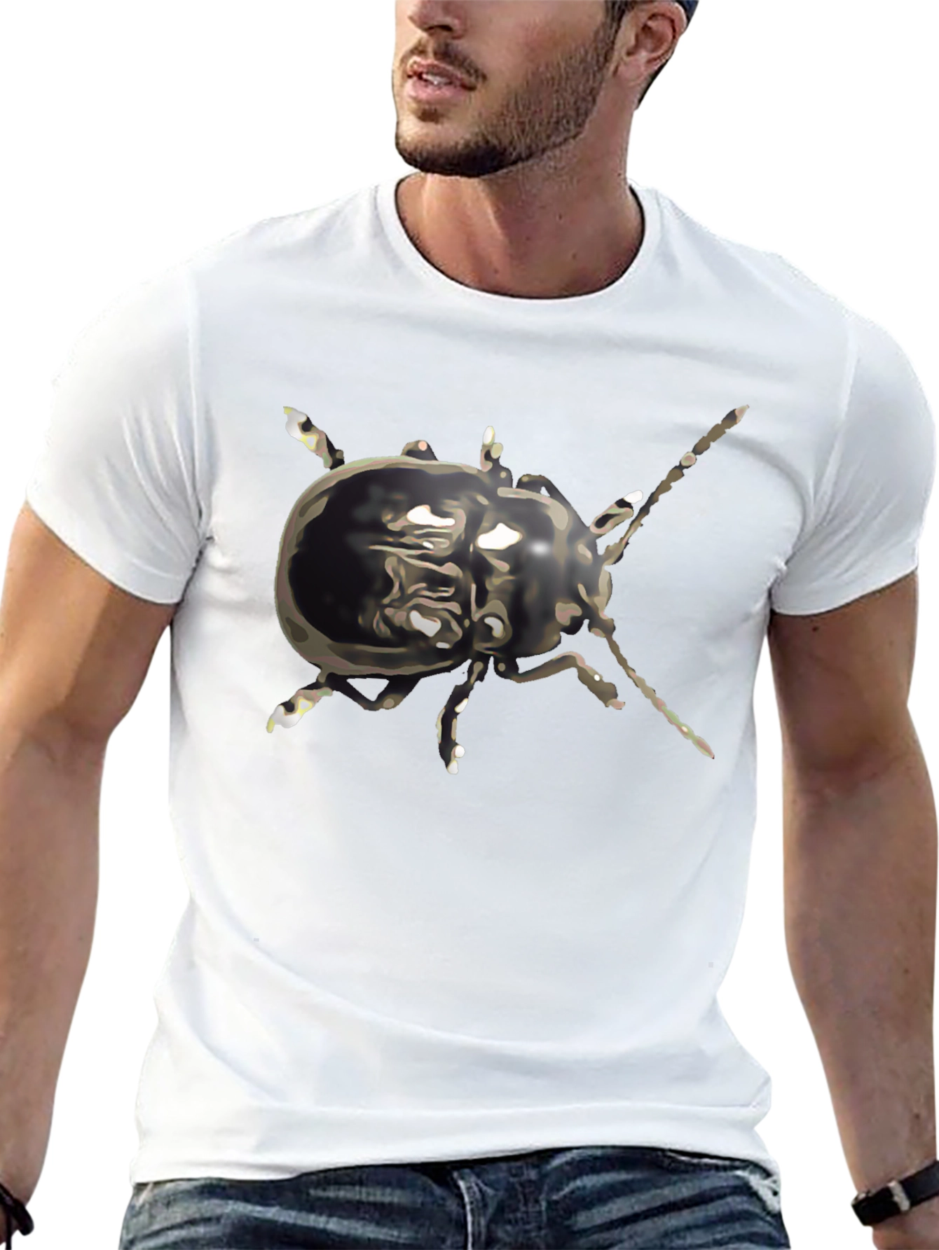Abstract Beetle Graphic Tee - Black Cotton Casual Wear