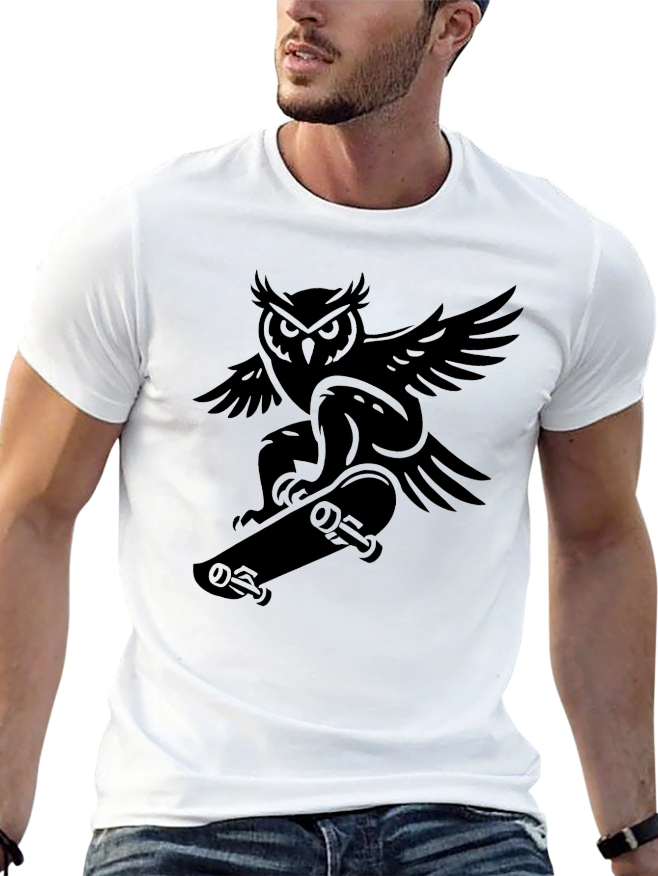 Owl Skateboarder Graphic Tee - Cool Black T-Shirt