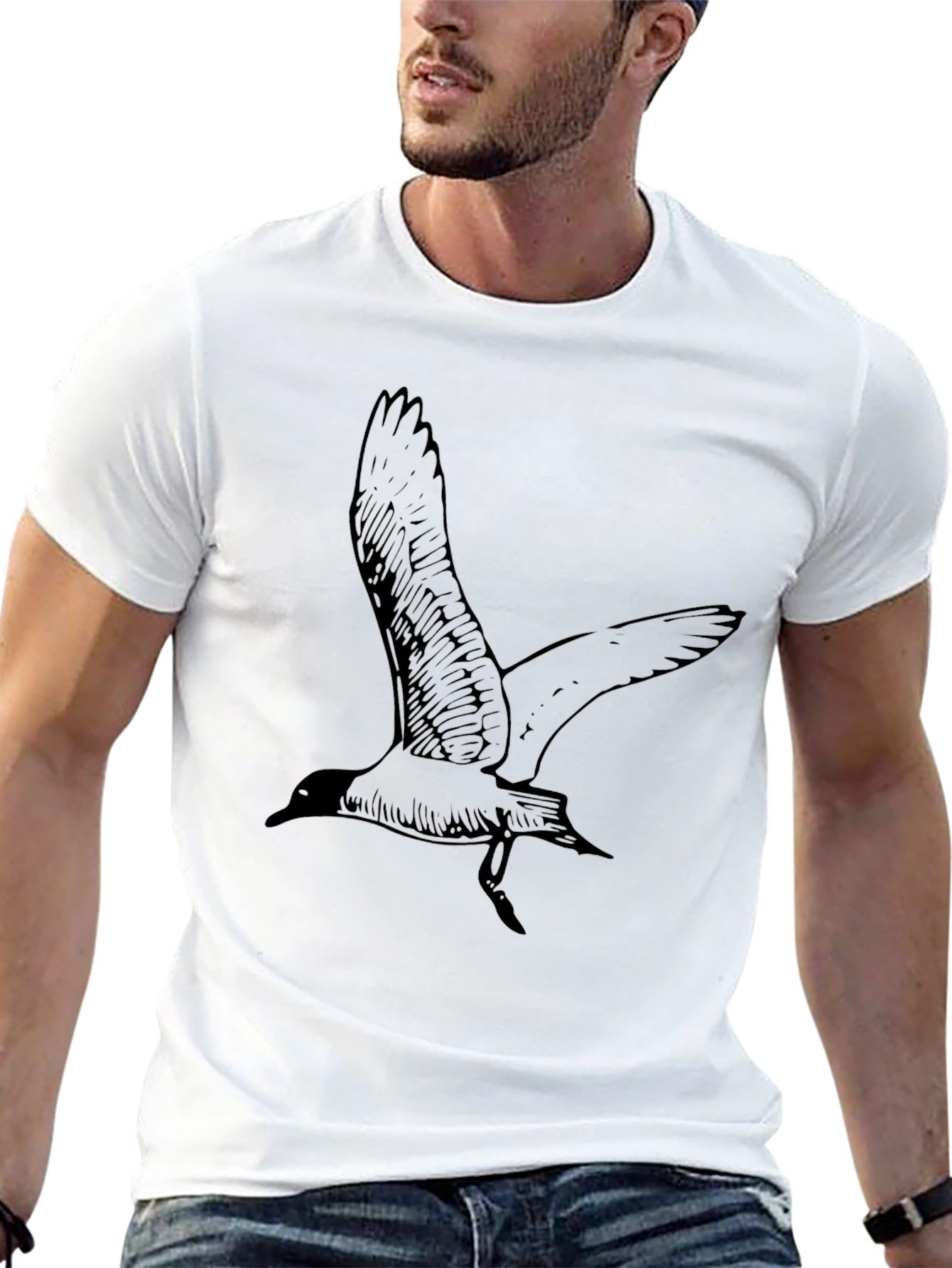 Black T-Shirt with Bird Graphic