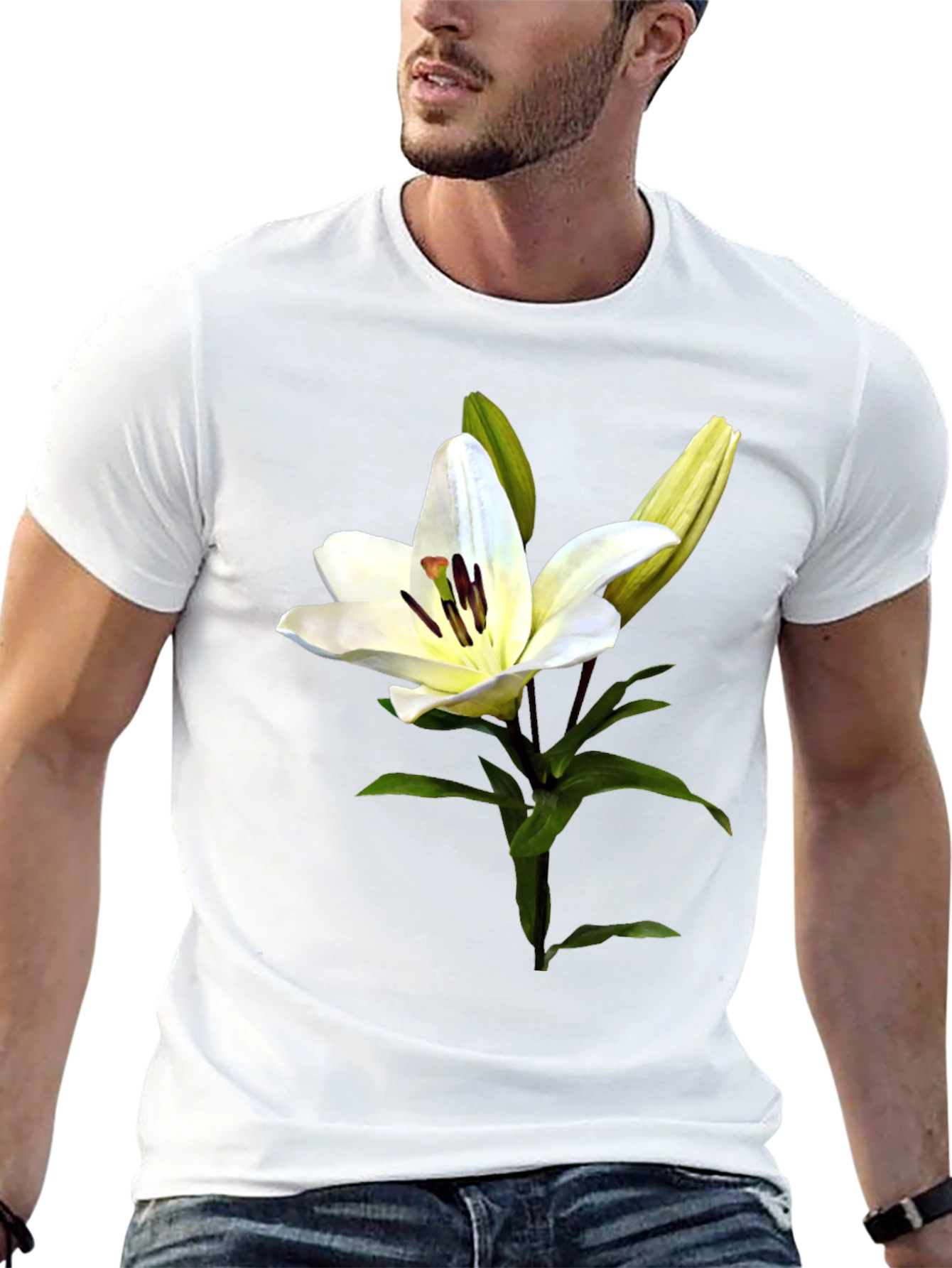 White Lily Flower Graphic Print T-Shirt