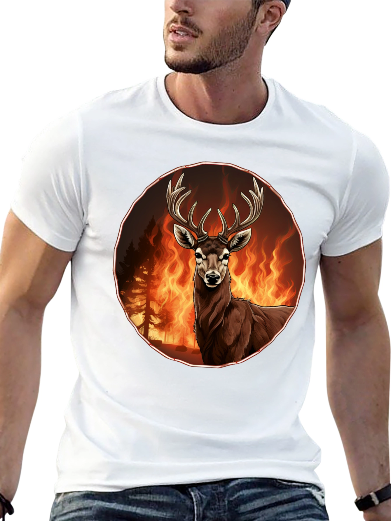 Deer in Flames Graphic Tee - Wildfire Design