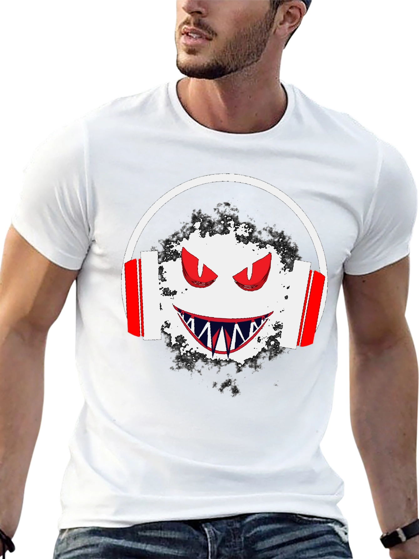 Edgy Graphic Tee: Monster with Headphones